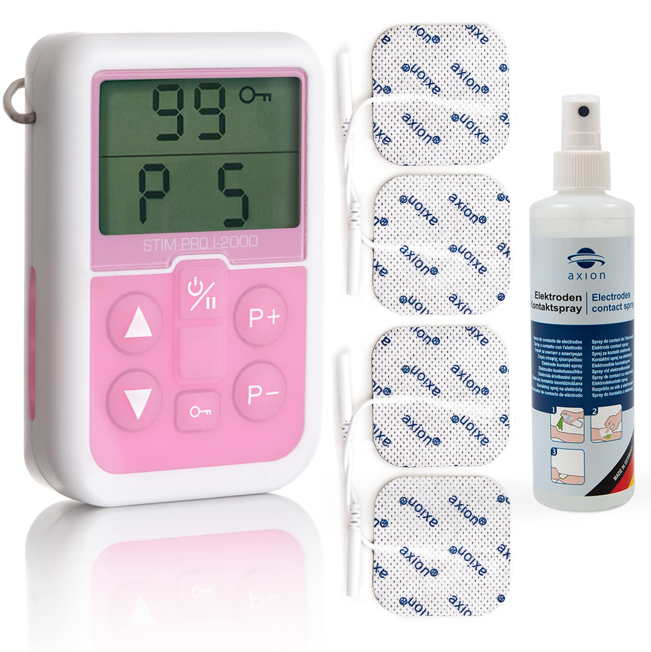 EMS Allenatore Pavimento Pelvico 4x Elettrodi 5x5 cm & Spray | Allenamento EMS Pavimento Pelvico per Incontinenza: Urinaria e Fecale, Recupero Postpartum, Tonificazione del Pavimento Pelvico
