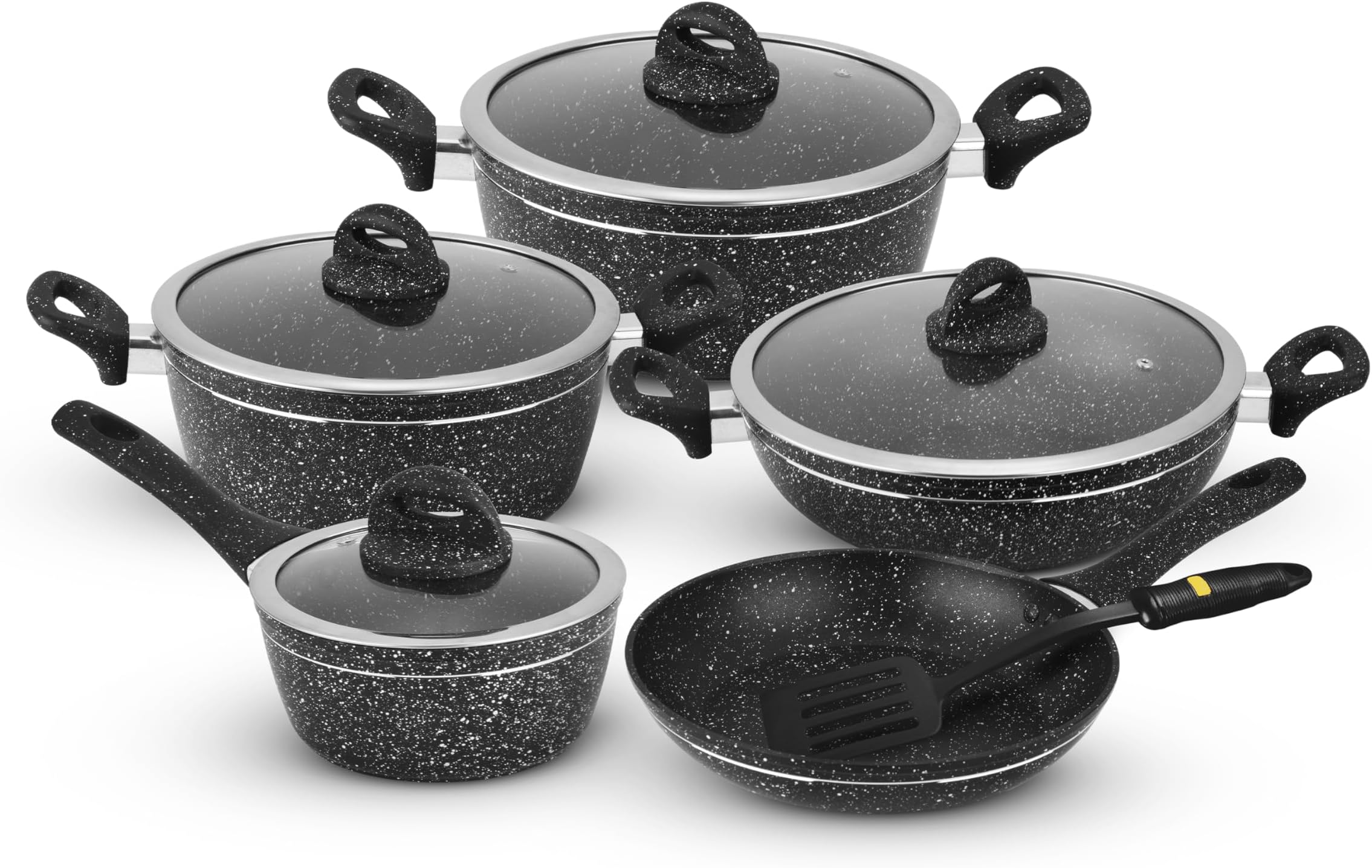 Delcasa 10 pcs non stick Induction Cookware set Aluminum with granite coating with 5 Layer construction