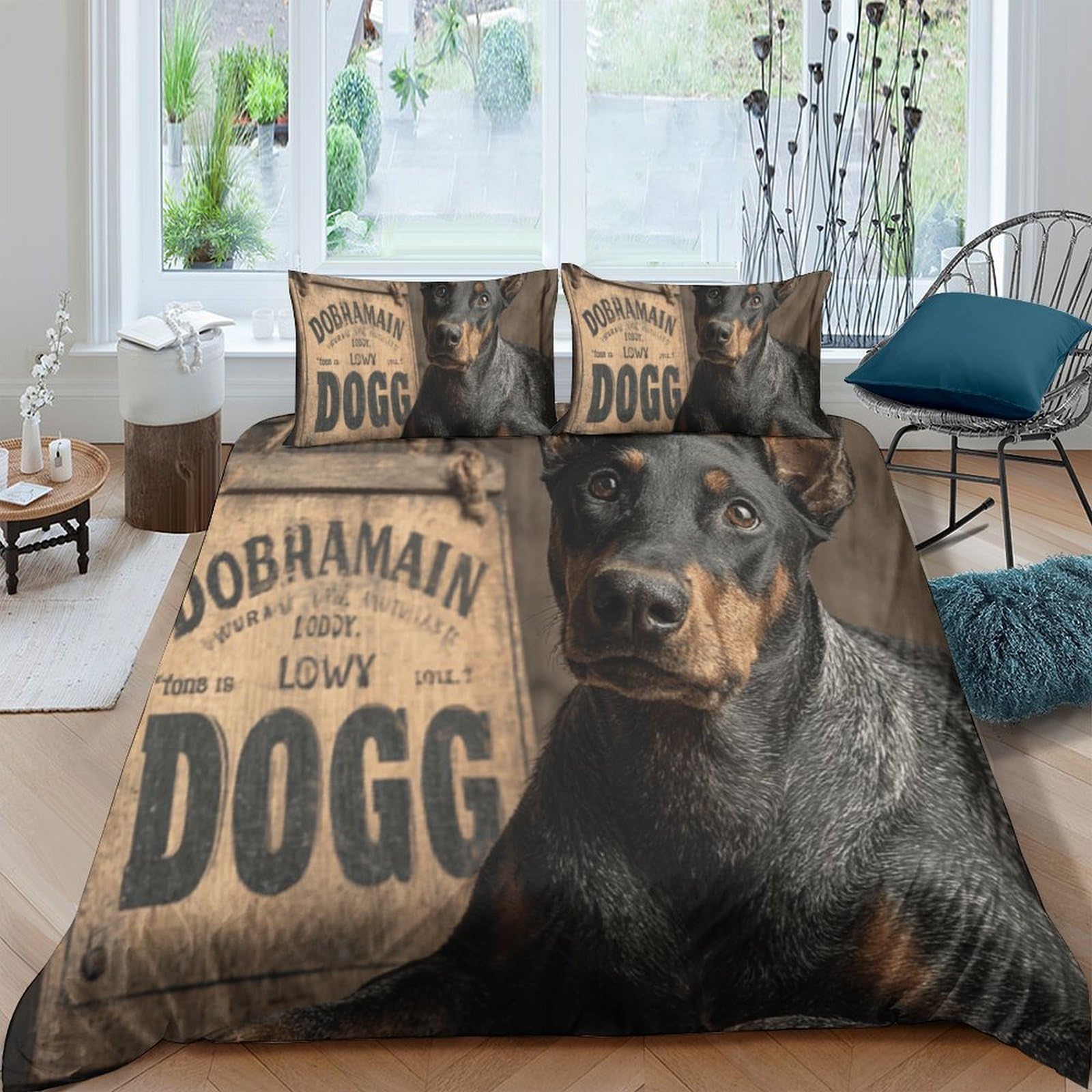 Ctjqhvkz Style-10 3D Printed Doberman Fitted Sheet Microfiber Soft Anti-Slip Dog Poster Bed Cover For Bedroom Guest Room Easy Care Decor Single（135X200cm）