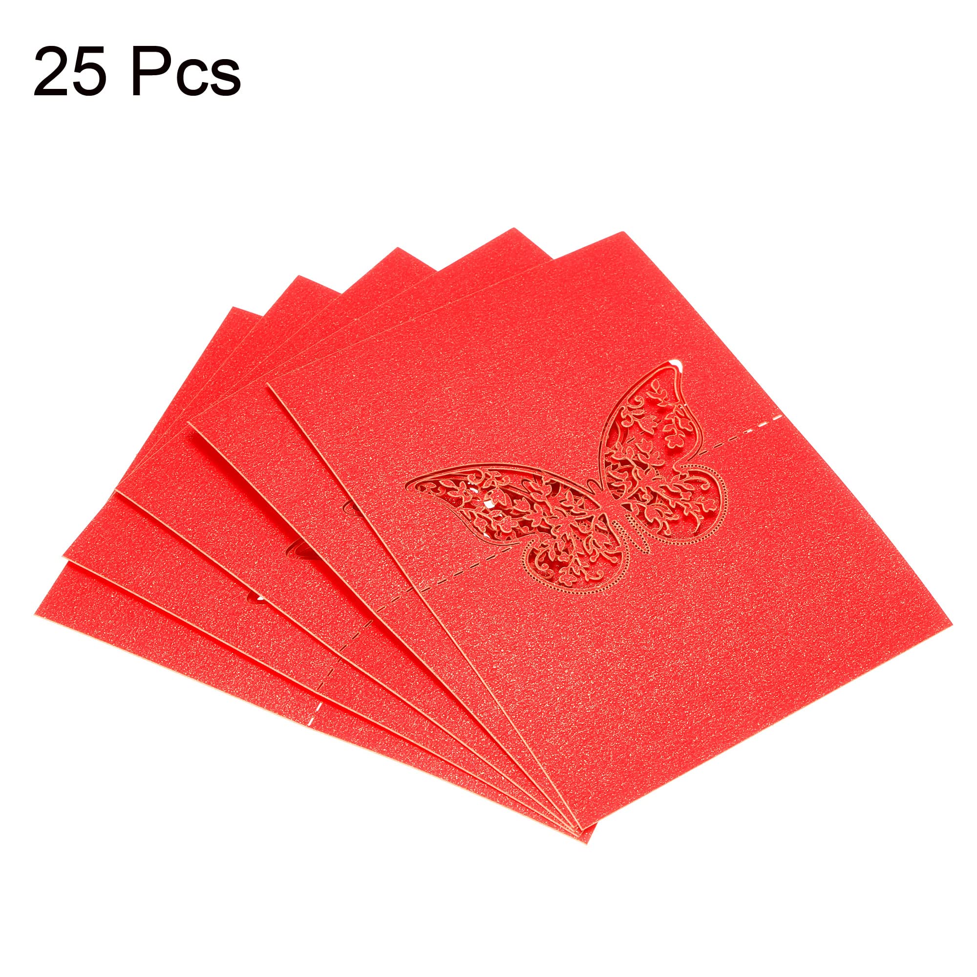 PATIKIL Table Name Place Cards,25Pcs 4.68 x 3.51inch Favor Decor Hollow Butterfly Cut Design Blank Card for Wedding Party Seating Place Cards Red - Image 3