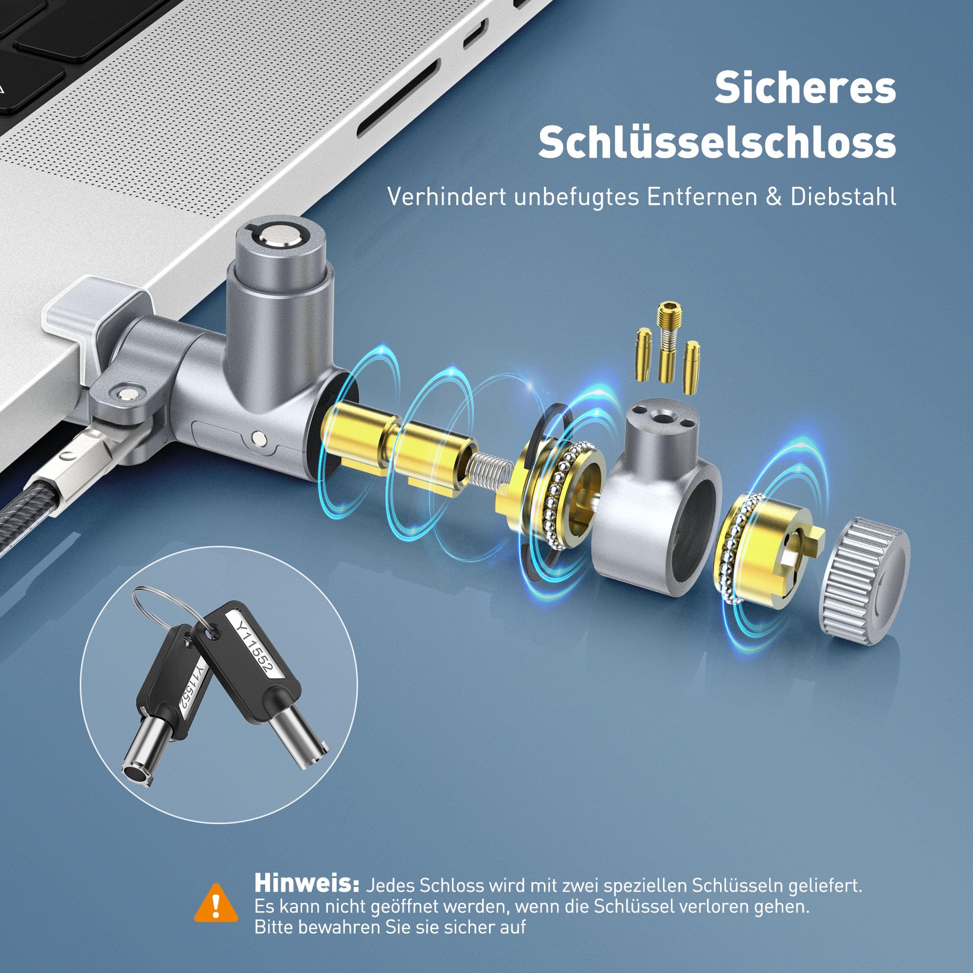 AboveTEK Laptop-Kabelschloss, Sicherheitsschloss mit 2 Schlüsseln, schnittfestes Stahl-Verriegelungskabel, kompatibel mit MacBook Pro 14 Zoll & 16 Zoll