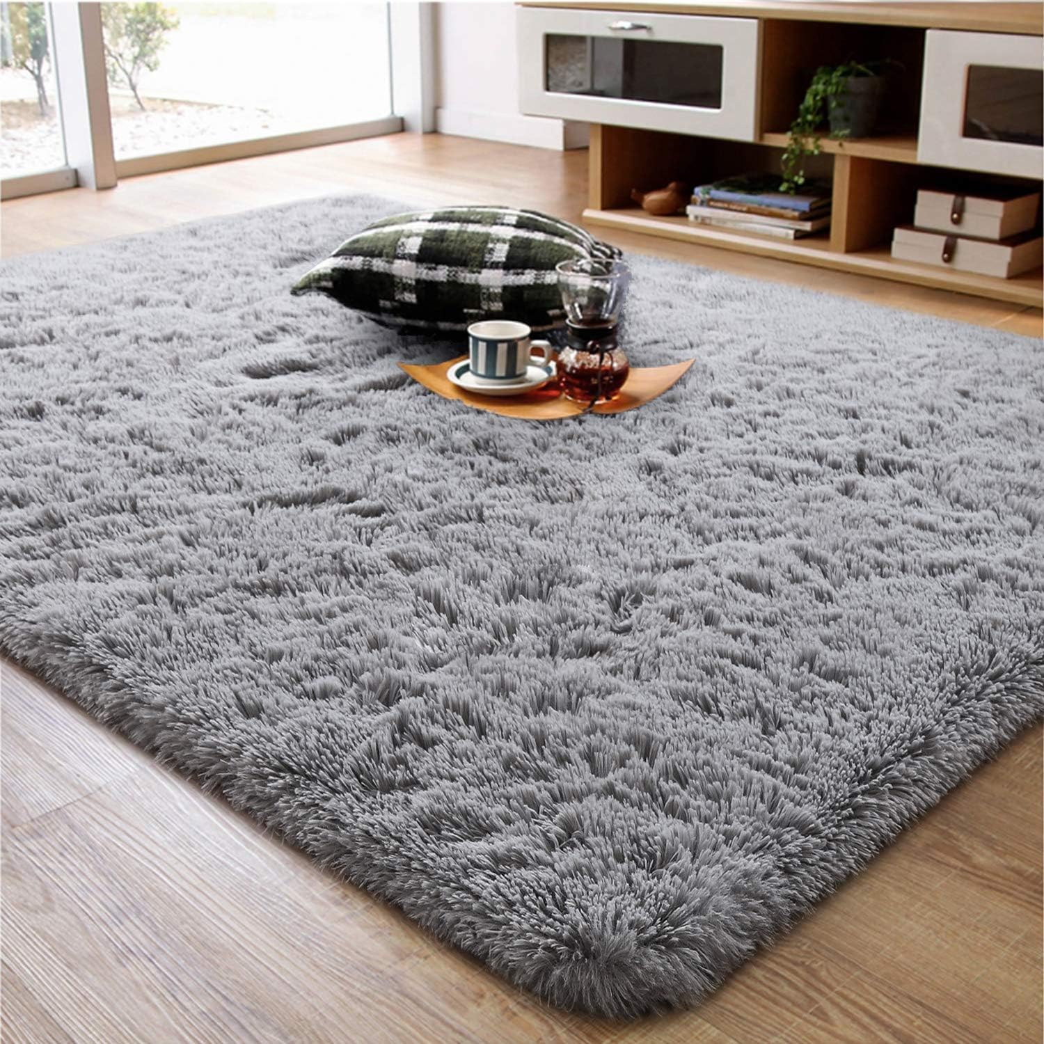 Ompaa Soft Fluffy Area Rug for Living Room Bedroom, 4x6 Grey Plush Shag Rugs, Fuzzy Shaggy Accent Carpets for Kids Girls Rooms, Modern Apartment Nursery Dorm Indoor Furry Decor