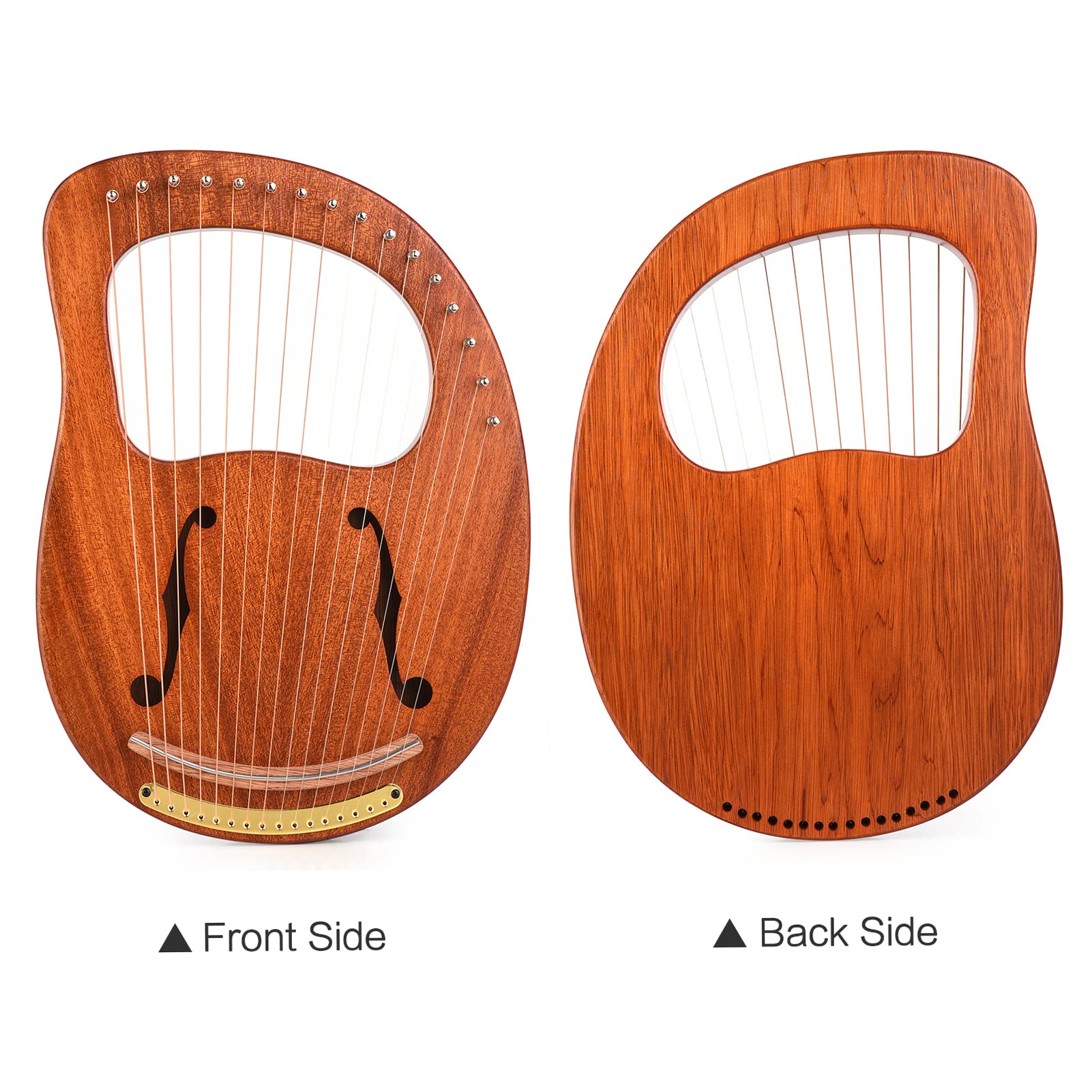 Arpa de lira, WH-16 Arpa de lira de madera de 16 cuerdas, cuerdas de metal, instrumento de cuerda de madera maciza con bolsa de transporte, llave de afinación, limpieza de cuerdas de repuesto, libro