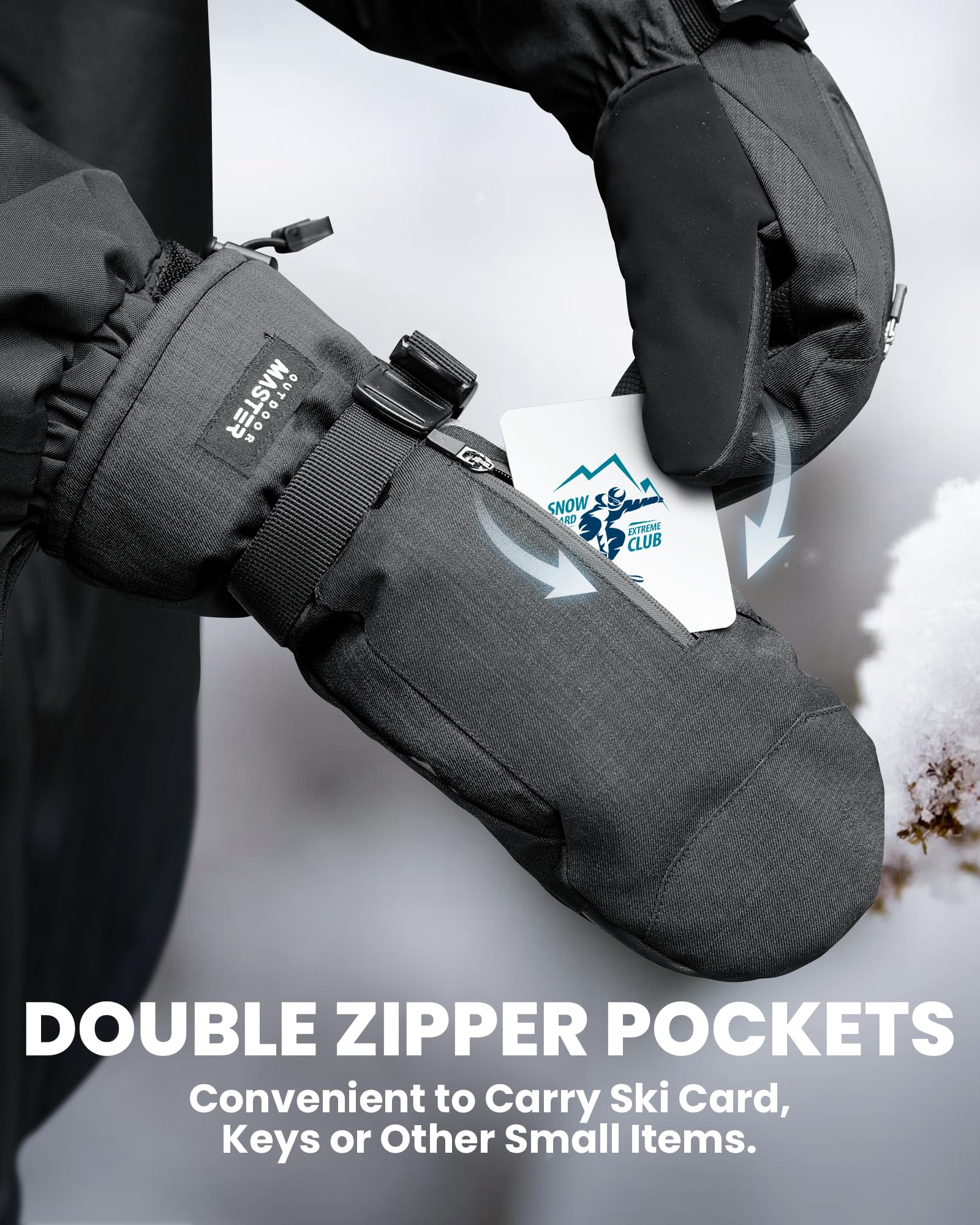 OutdoorMaster Rękawice narciarskie dla kobiet i mężczyzn, 3M Thinsulate, wodoszczelne, zimowe, ciepłe, wiatroszczelne, snowboardowe, rękawice narciarskie z podwójną kieszenią