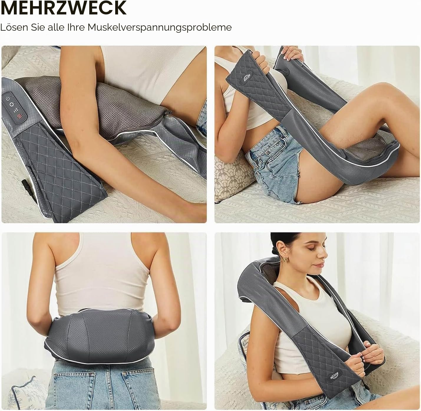Kabelloses Nackenmassagegerät mit Wärmefunktion, ALLJOY Shiatsu Massagegerät it 3D-Massage von tiefem Gewebe, Tragbar Schulter Massagegerät, Weihnachtsgeschenke für Frauen, Männer