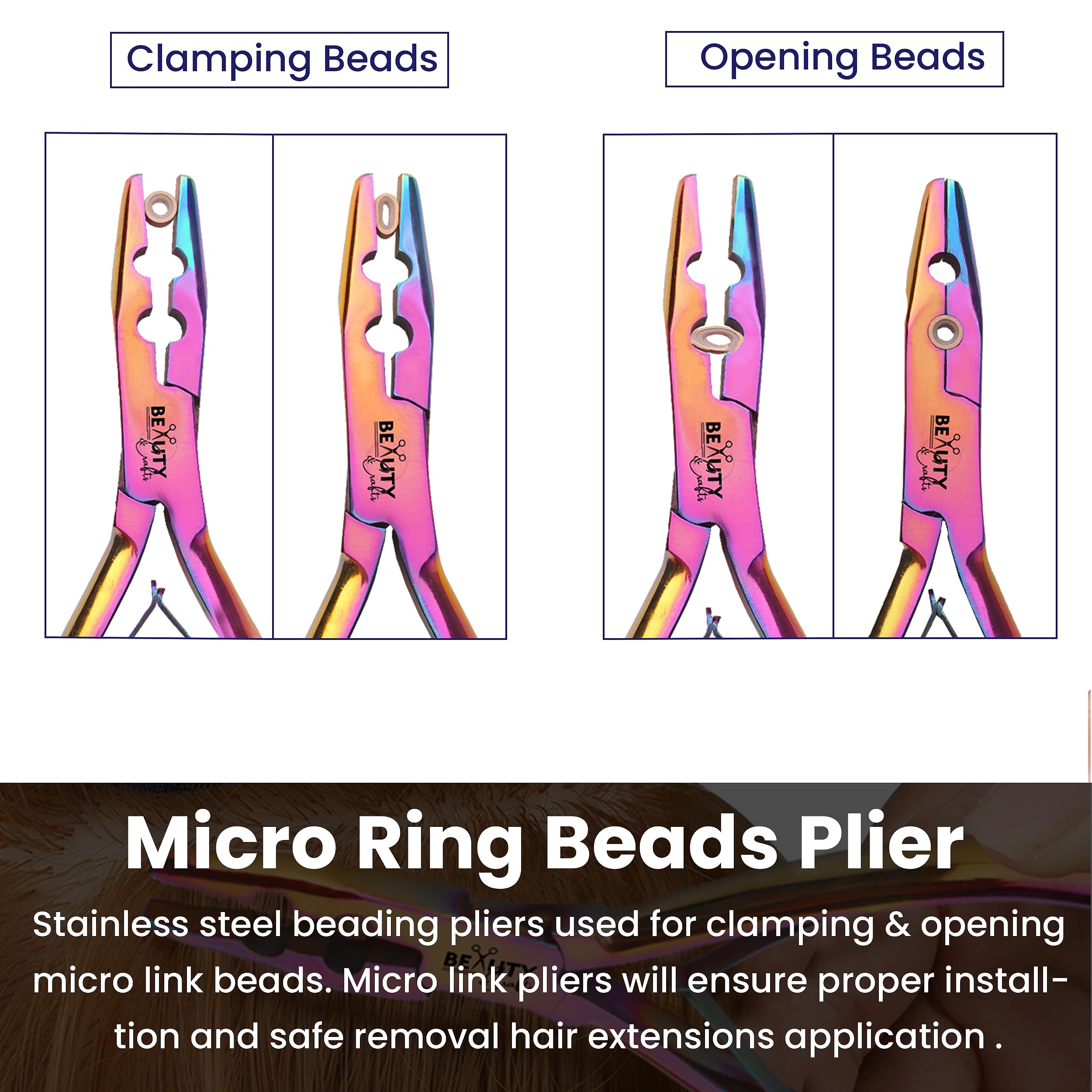 Beauty & Crafts Hair Extension Tools Kit with Pliers, Hooks, Needle and Tail Comb