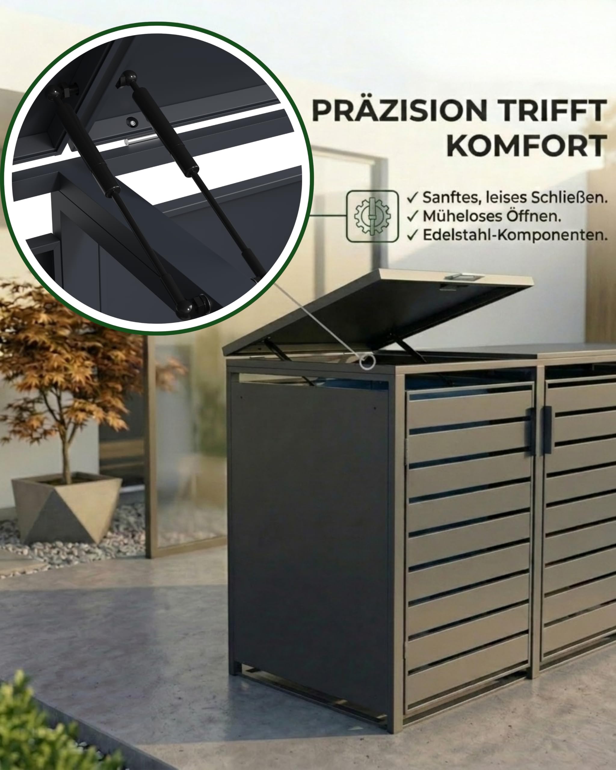 TREVANO Mülltonnenbox 4er 240l - Mülltonnenverkleidung 4 Tonnen Anthrazit - Robustes Mülltonnenhaus aus Stahl - Wetterbeständige Müllboxen für 4 Tonnen - Mülltonnen Unterstand 120l-240l