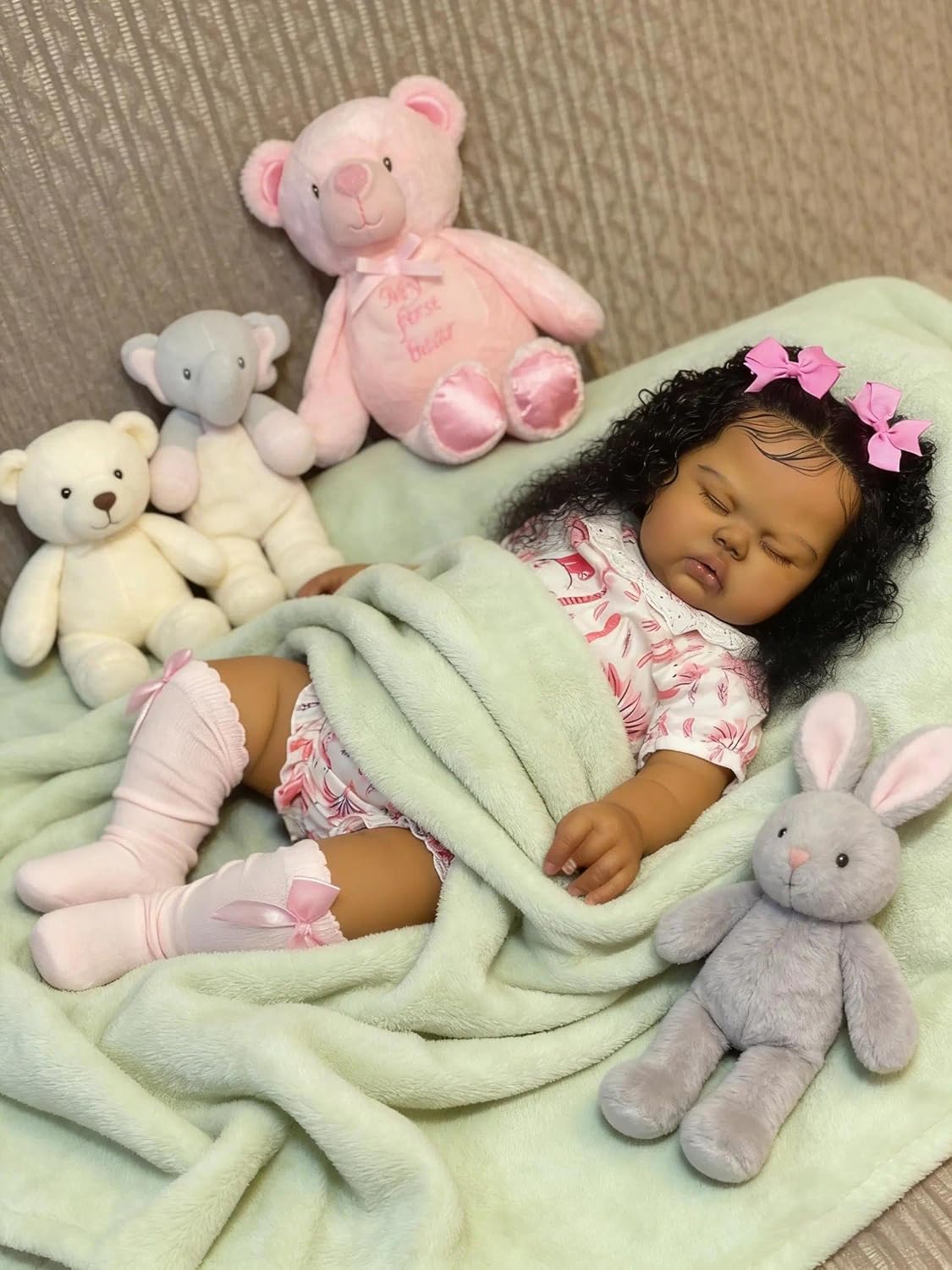 Zero Pam Biracial Reborn Baby Dolls, 19 Inch Black Realistic Baby Dolls Girl with Natural Curly Hair, African American Silicone Newborn Babies, Mixed Reborn Toddler Doll for Kids 3+ with Accessories