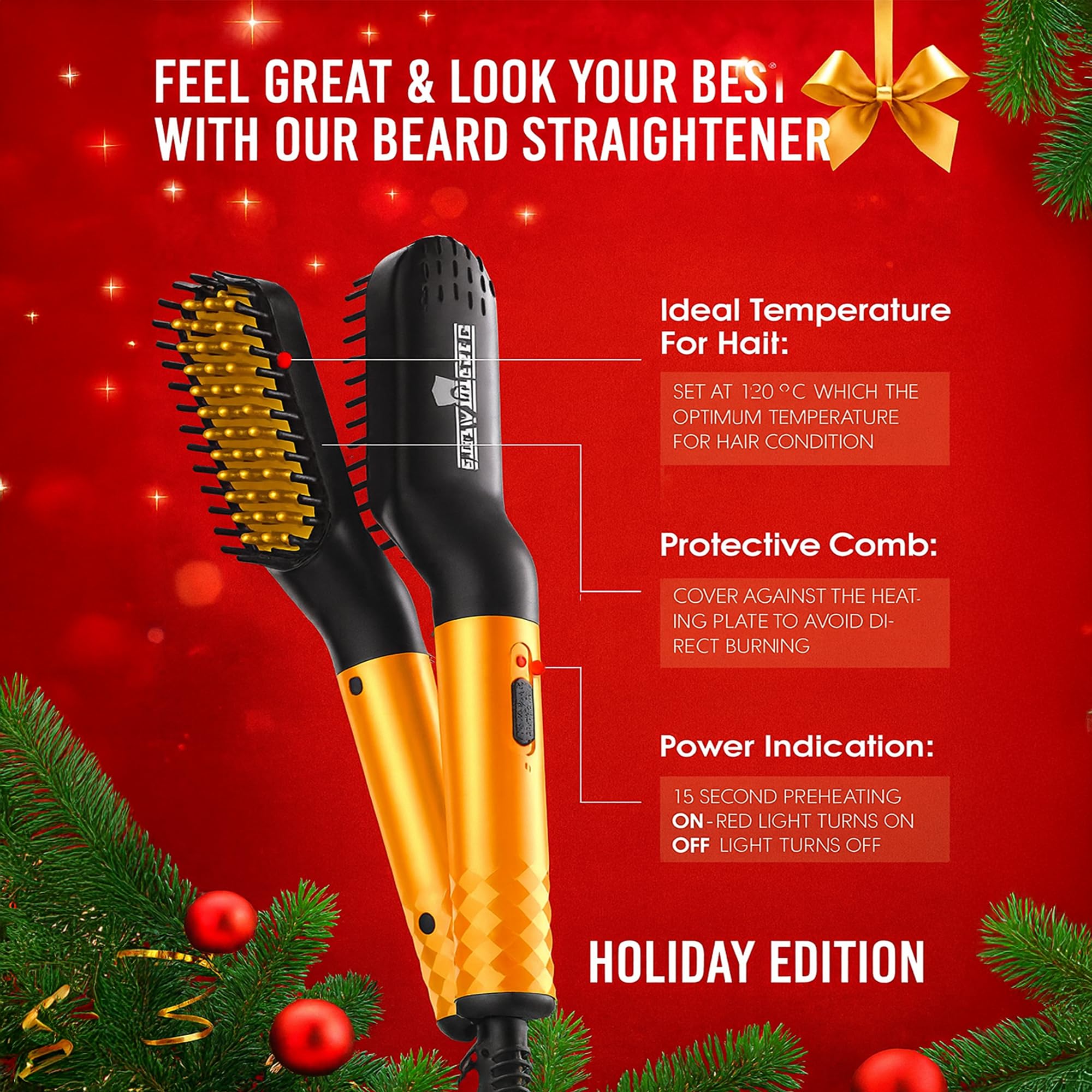 Beard Straightener Grooming Kit for Men, Beard Growth Kit, Wash, Brush & Comb, Unscented Growth Oil, All Natural Chanel Balm, Conditioner, Razor & Scissors, Great Gift Idea for Men's (Bamboo)