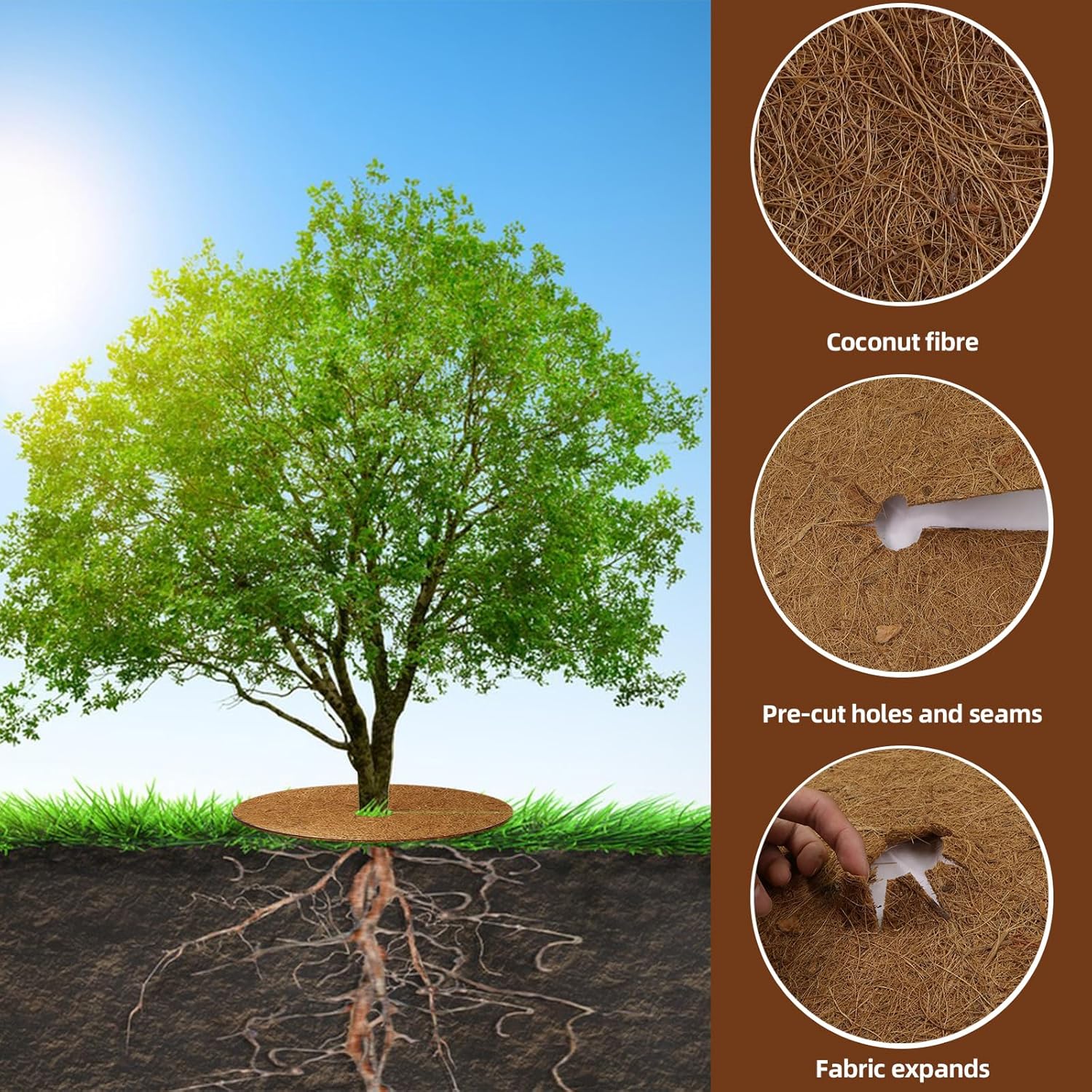 Coconut Fiber Tree Mulch Ring, Weeds Barrier Mats Degradable Fabric Tree Mulch Rings Inhibit Growth Root Protection in Garden Yard Durable (Diameter 9.84",10)