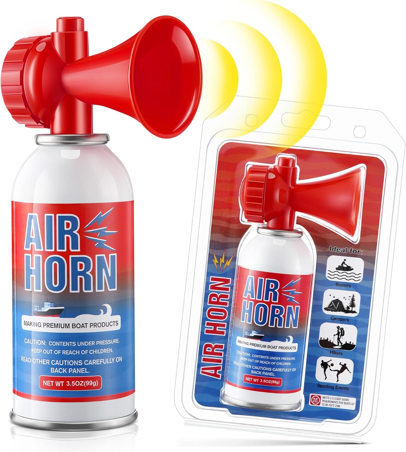 3 Pack Large Air Horn for Safety 3.5oz, 122dB Very Loud Marine Air Horn for Boat, Coast Guard Approved, Great for Boat & Marine Safety, Sporting Events, Travels, Hiking (Red)