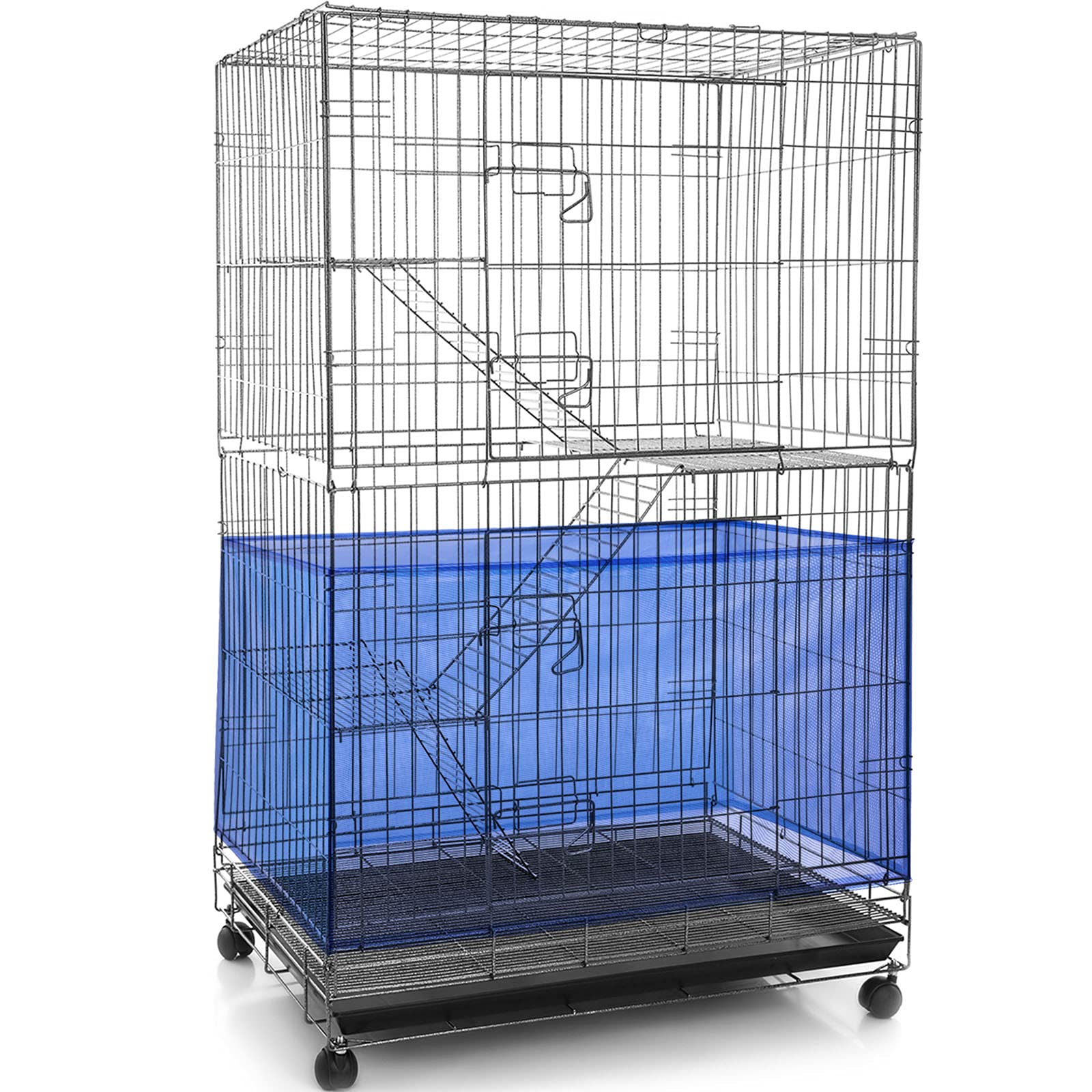 Adjustable Bird Cage Net Cover Birdcage Seed Feather Catcher Soft Skirt Guard Birdcage Nylon Mesh Netting for Parrot Parakeet Macaw Round Square Cages (Blue, 118 x 15 Inch/ 300 x 37 cm)