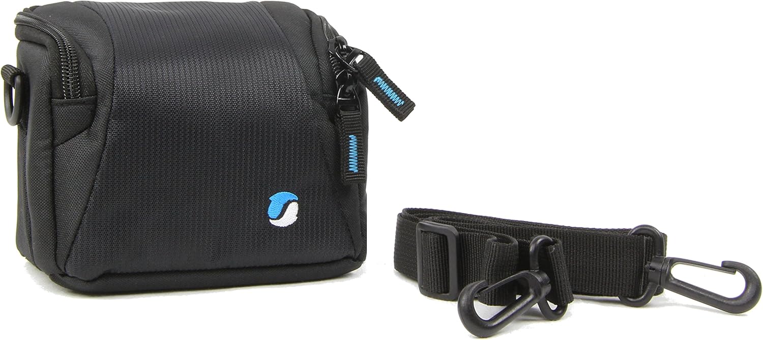 Starblitz WIZZ9 camera bag next to its detached adjustable shoulder strap.