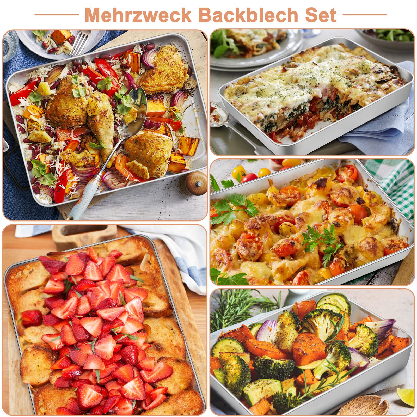 HaWare Blacha do pieczenia, prostokątna forma do pieczenia, ze stali nierdzewnej, forma do pieczenia, do piekarnika, 2 szt., głęboka blacha do piekarnika, blacha do ciasta, do