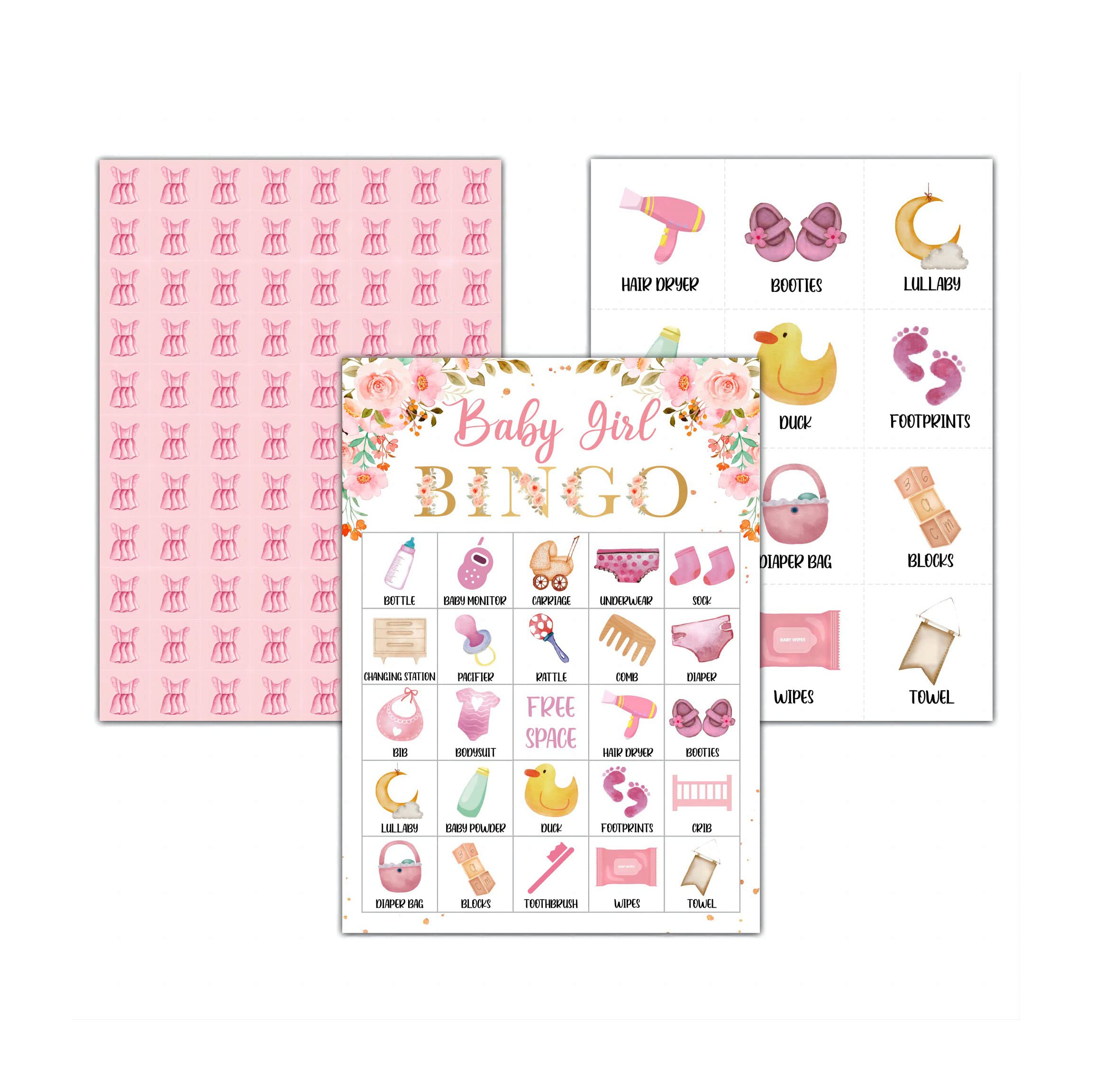 MVXAD Girl Bingo Game, Blush Pink Floral Themed Gender Neutral Bingo Cards for 24 Players, Indoor Family Activities, Baby Shower/Gender Reveal Party Favors Supplies -07