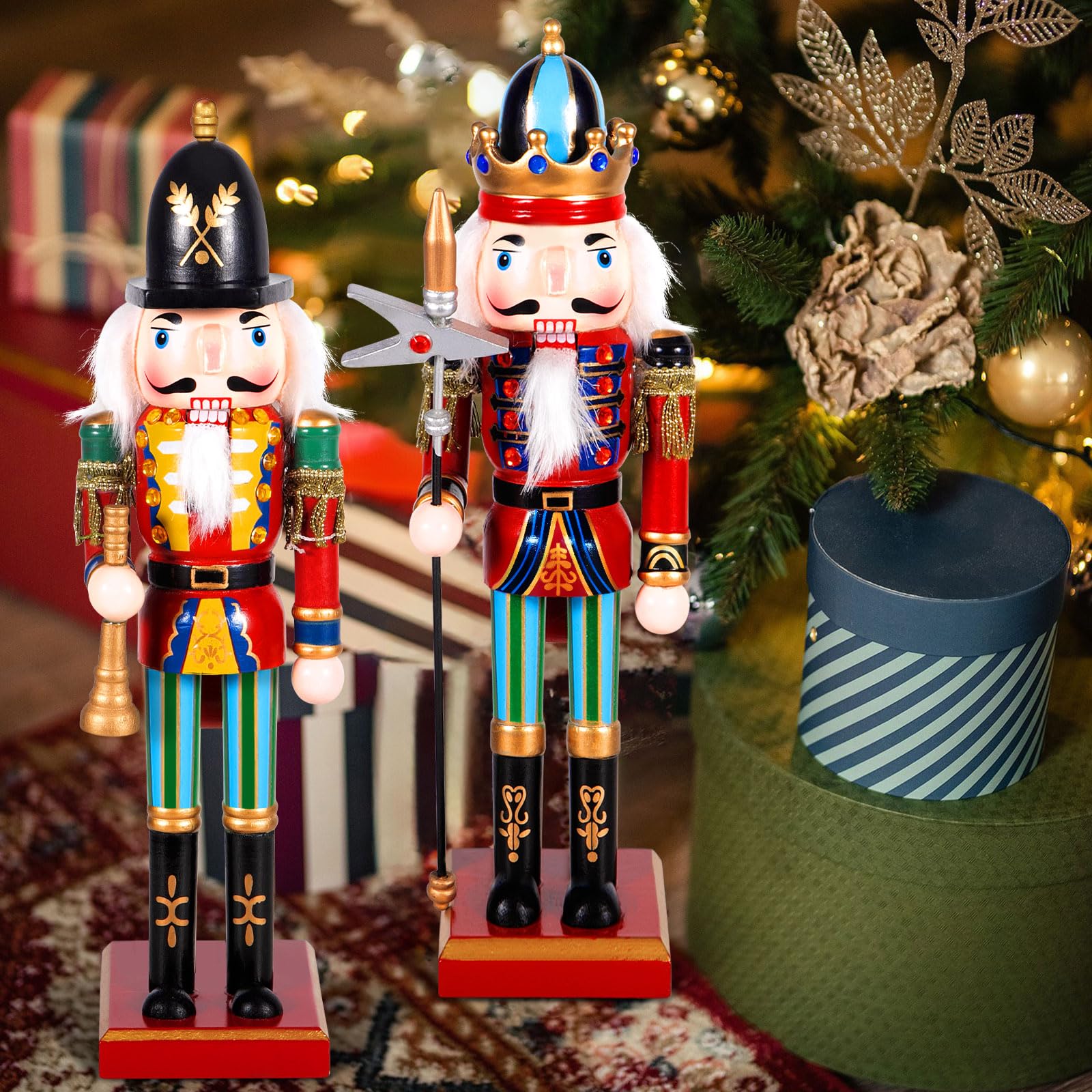 2 Pezzi Schiaccianoci di Natale, 30cm Schiaccianoci Natalizi Soldatino Tradizionale in Legno Fatto a Mano, Soldatini di Legno Decorazioni, Soldatini Decorazioni Ideali per Albero di Natale