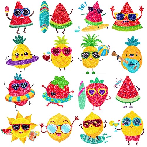 10 hojas de tatuajes temporales de frutas con purpurina de verano para niños, calcomanías impermeables de seguridad con purpurina, decoraciones de