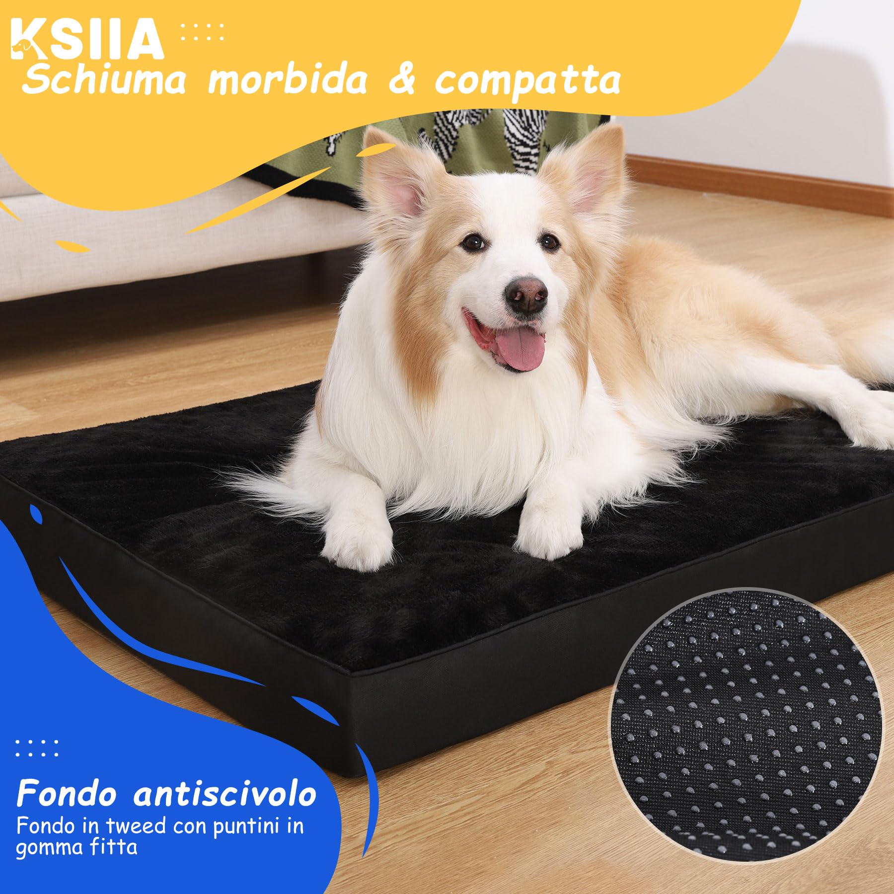 KSIIA Cuscino per Cani Taglia Grande e Media, Sfoderabile e Lavabile, Ortopedico Lettino per Cani, Base Antiscivolo, Lavabile in Lavatrice, Materassino Cane, Nero 105x70x8cm
