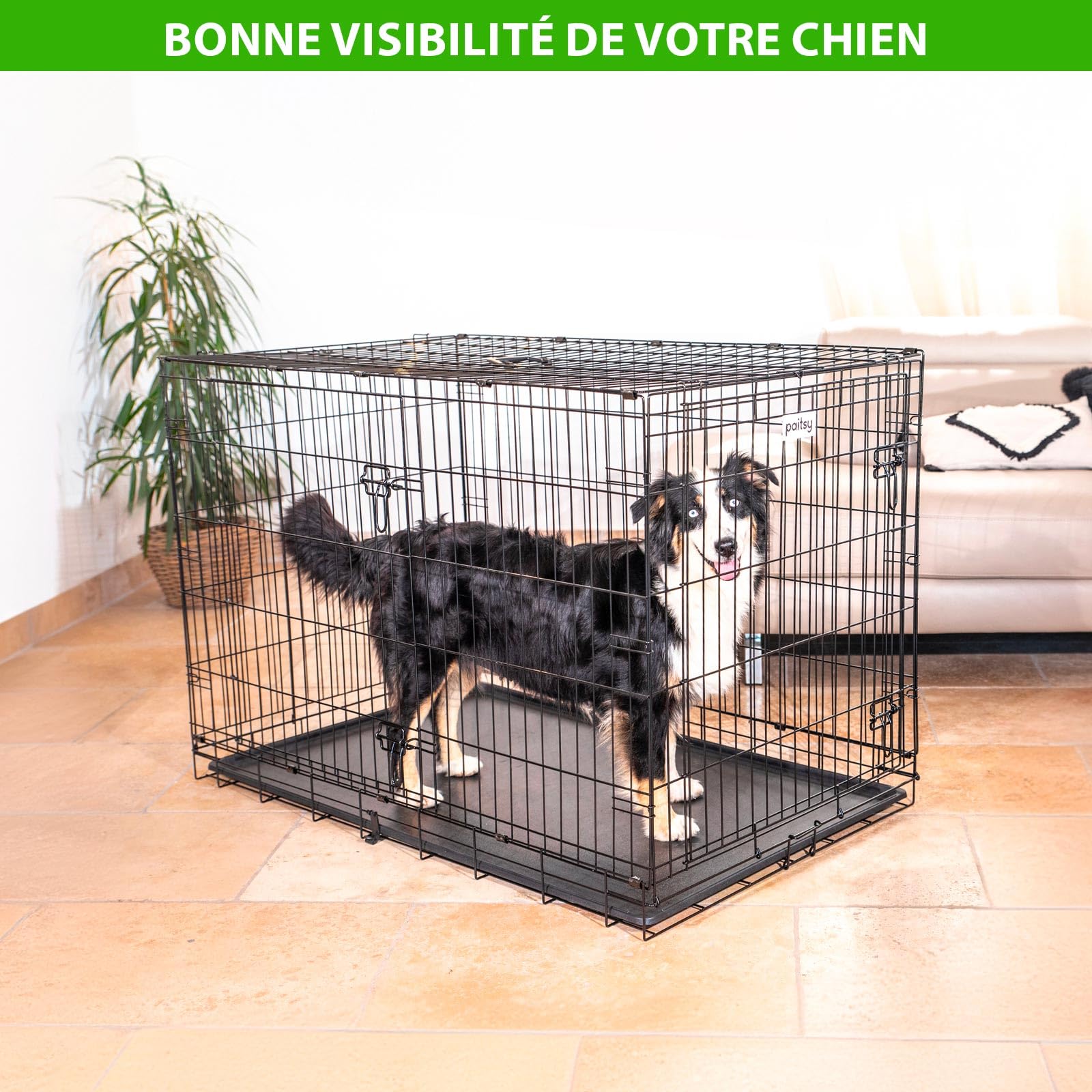 Cage pour Chien Fortressoo2XL, Caisse de Transport pour Grand Chien 122x75x84cm, Pliable, 2 Portes, Plateau Amovible, Utilisation Interieur, Garantie 5 Ans