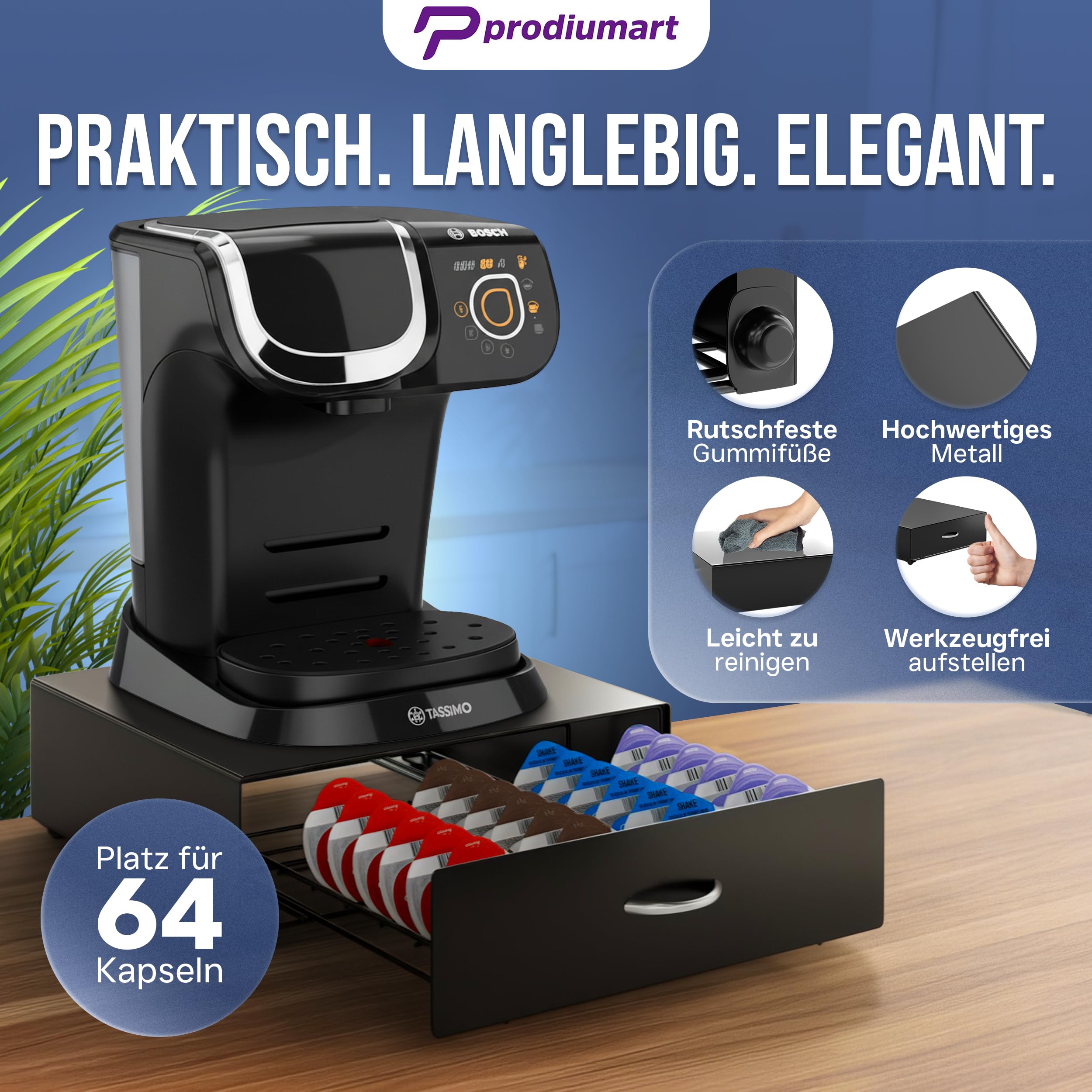 Kapselhalter kompatibel mit Tassimo Kapseln für bis zu 64 Kapseln, Eleganter Kapselspender, Kapselständer kompatibel mit Tassimo Kaffeemaschinen, Ordnung und Stil für Ihre Kaffeestation (Schwarz)