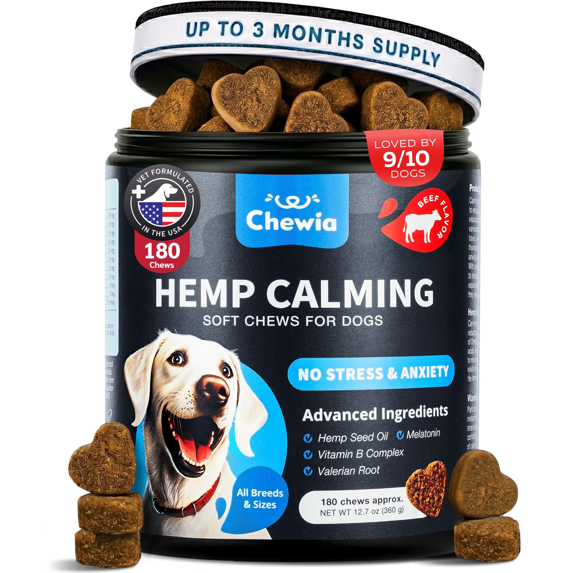 Hemp Calming Chews for Dogs Anxiety Relief, Calming Treats for Picky Eaters