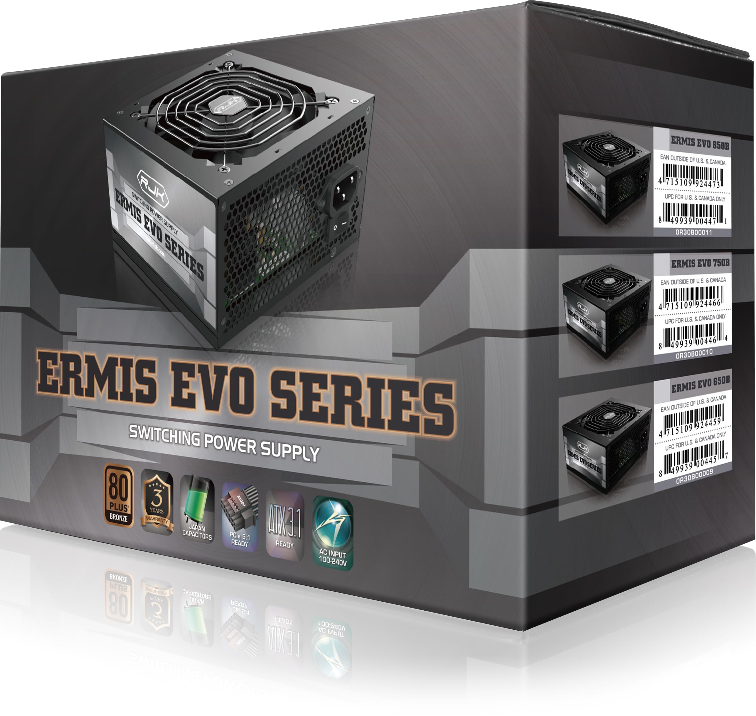 RAIJINTEK ERMIS EVO 850B ATX 3.1 zasilacz sieciowy, konstrukcja DC-to-DC, wentylator wysokociśnieniowy 12 cm, płaski kabel, cicha i stabilna praca