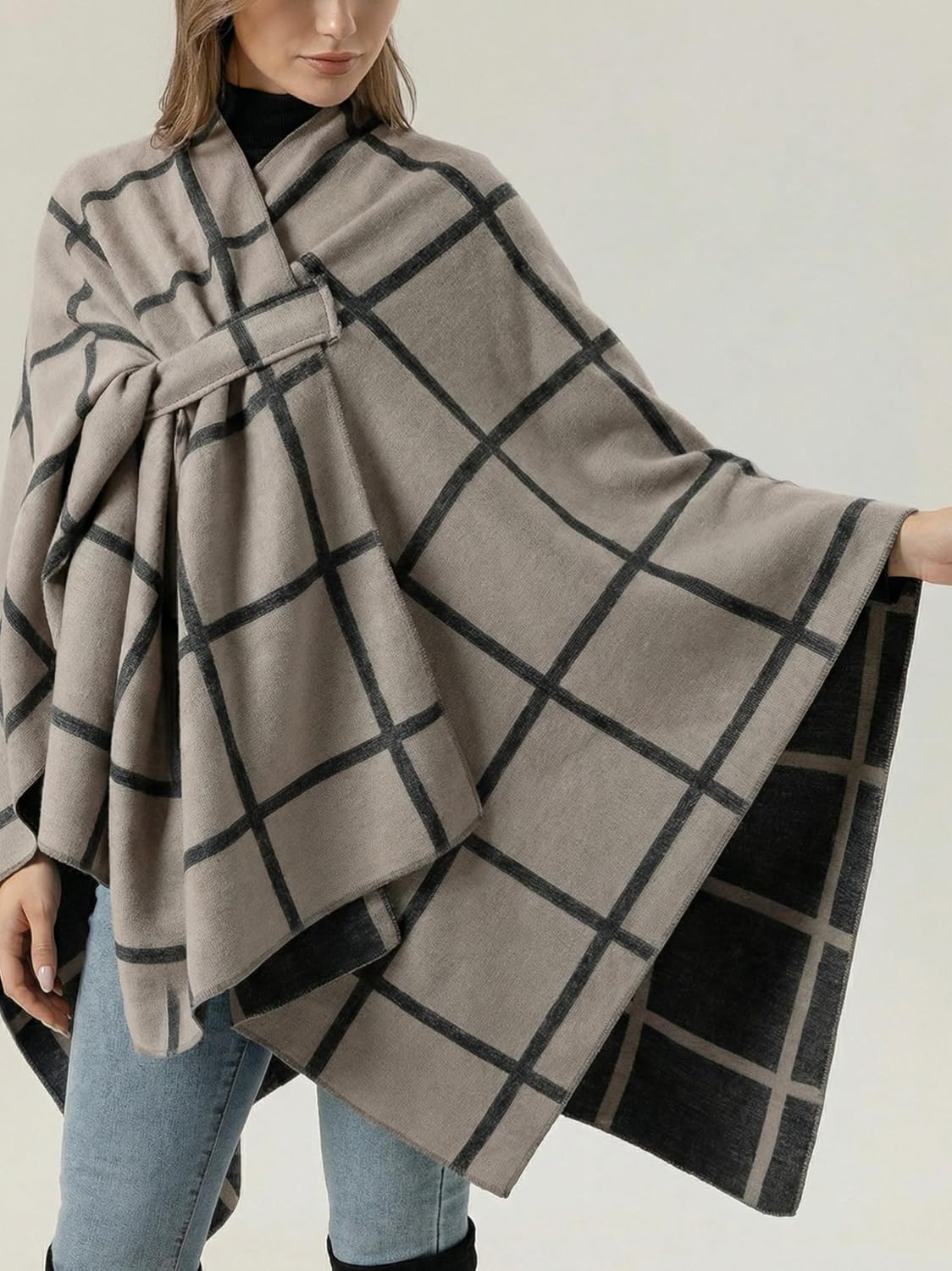 Shawl Wraps for Women Reversible Open Front Ruana Poncho Soft Cozy Cardigan for Fall and Winter - Image 8