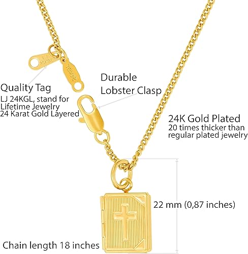 Miniatura 3 de LIFETIME JEWELRY Collar con medallón bíblico que sostiene fotos con 20 veces más chapado de 24 quilates que otros medallones de fotos, collar con