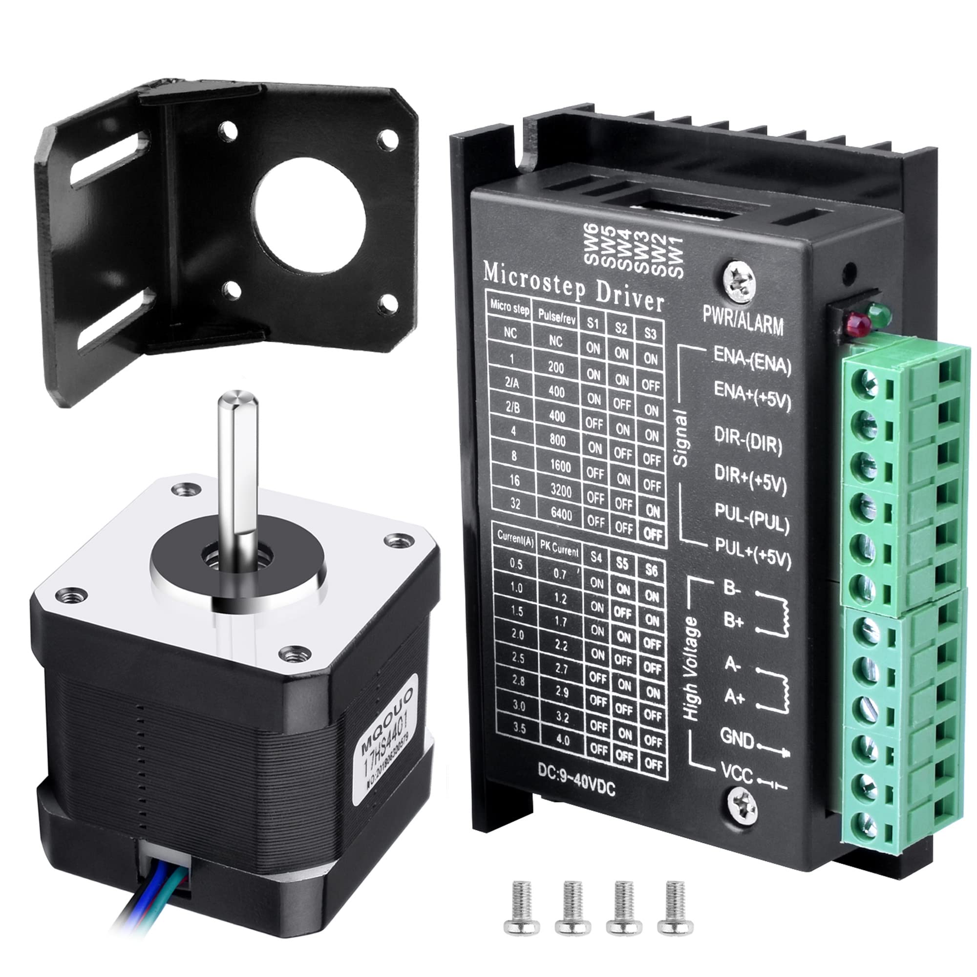 Produktbild von TB6600 Schrittmotor-Treiber 4A 9–42V + Nema 17 Motor (1,7A, 40Ncm) – Inkl. Halterung, Schrauben & Schlüssel, Für CNC, 3D-Drucker & Hobby