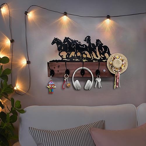 Miniatura 2 de Ganchos de metal para abrigos de caballo montados en la pared, ganchos de luz de inducción recargables que funcionan con pilas, perchas de madera