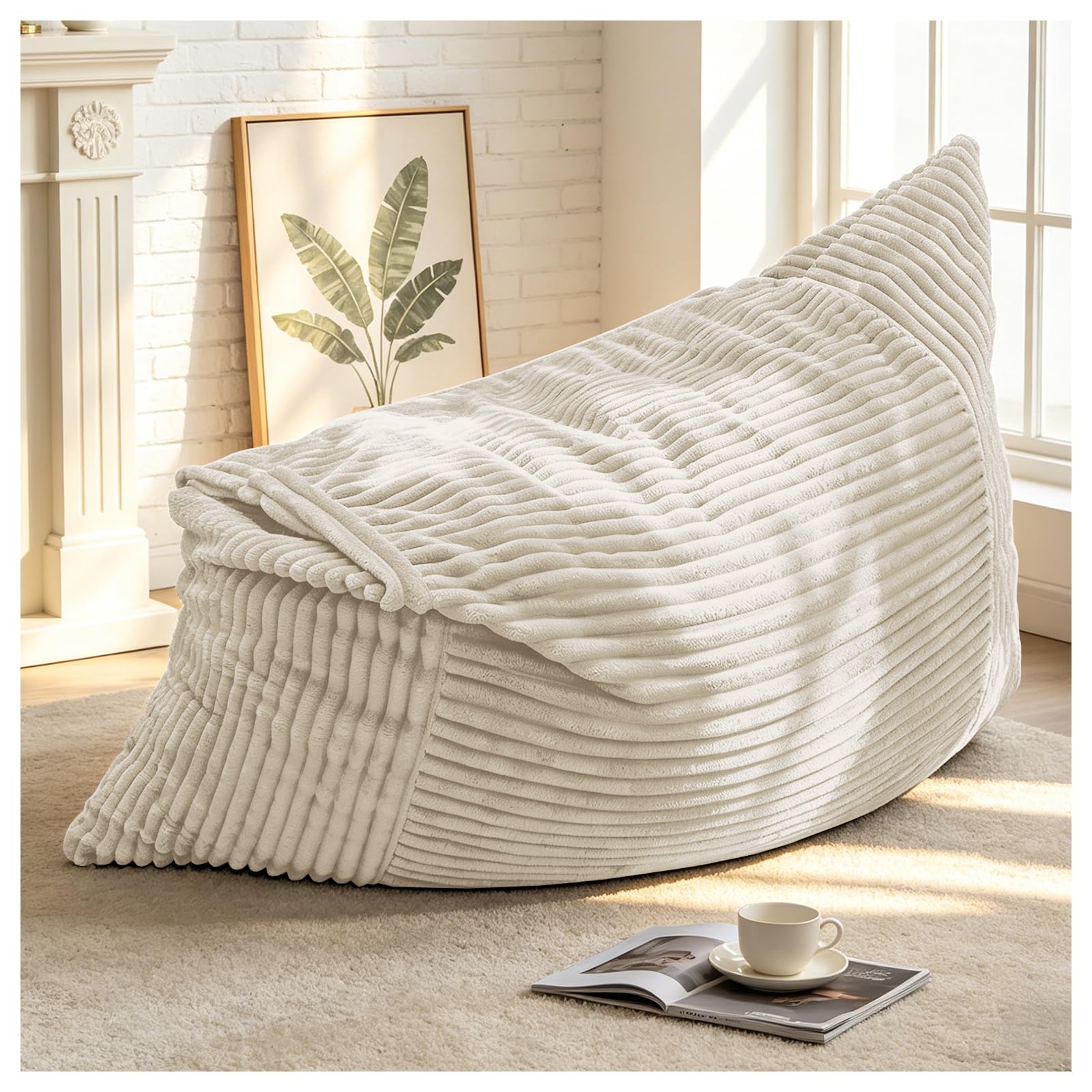 Puf XXL convertible 3 en 1 Bean Bag Sofá con espuma viscoelástica acolchada para sala de estar, puf de juegos, funda de pana mullida, color blanco