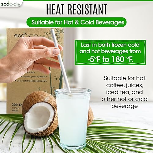 Miniatura 4 de Pajitas de fibra de bambú desechables biodegradables, 200 unidades, 7.8 pulgadas, compostables y biodegradables