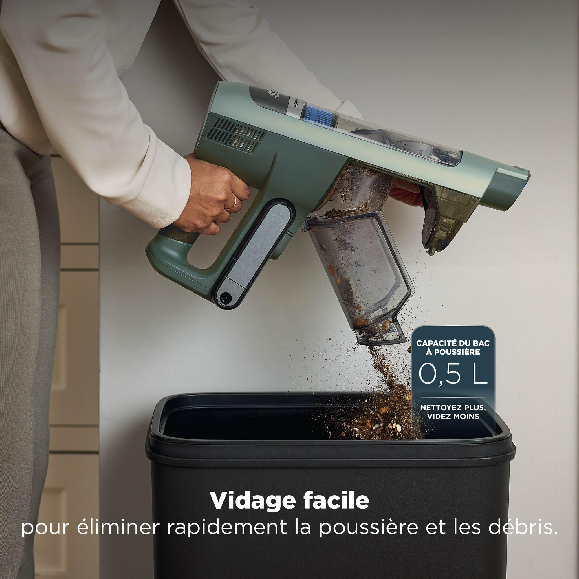 Shark PowerDetect Speed, Aspirateur Balai sans Fil, 60min IA1243FR | Nettoyage en arrière, Filtration anti-allergène HEPA, Jusqu’à 60 min d’autonomie, support mural et suceur plat, Sauge givrée