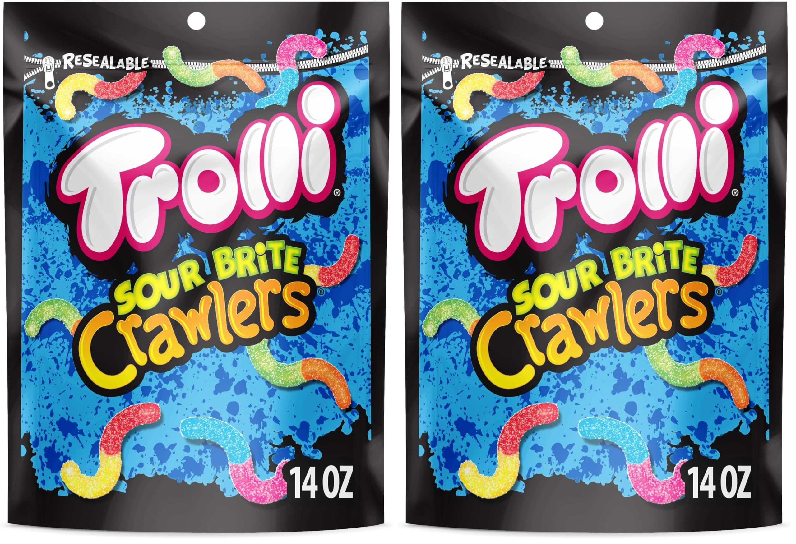 Trolli Sour Brite Crawlers, Candy, Cherry-Lemon, Strawberry-Grape & Orange-Lime, Sweet and Sour, Gummy Worms, 14 oz (Pack of 2)