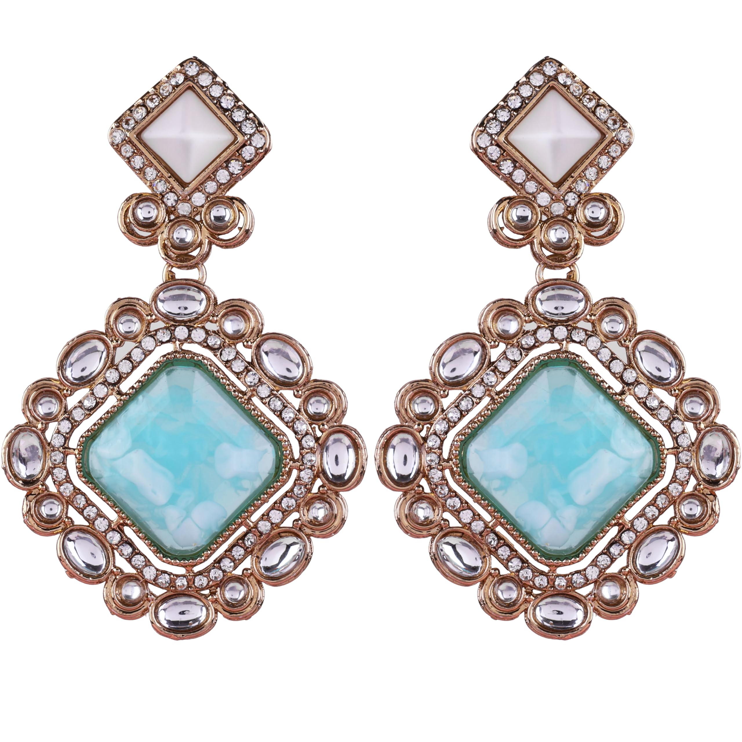 SHONA’S STYLE Celebrity Designer Dangler Drop Earrings for Women fashion Monalisa Stone Drop Earrings for Girls Earrings for Durga Puja