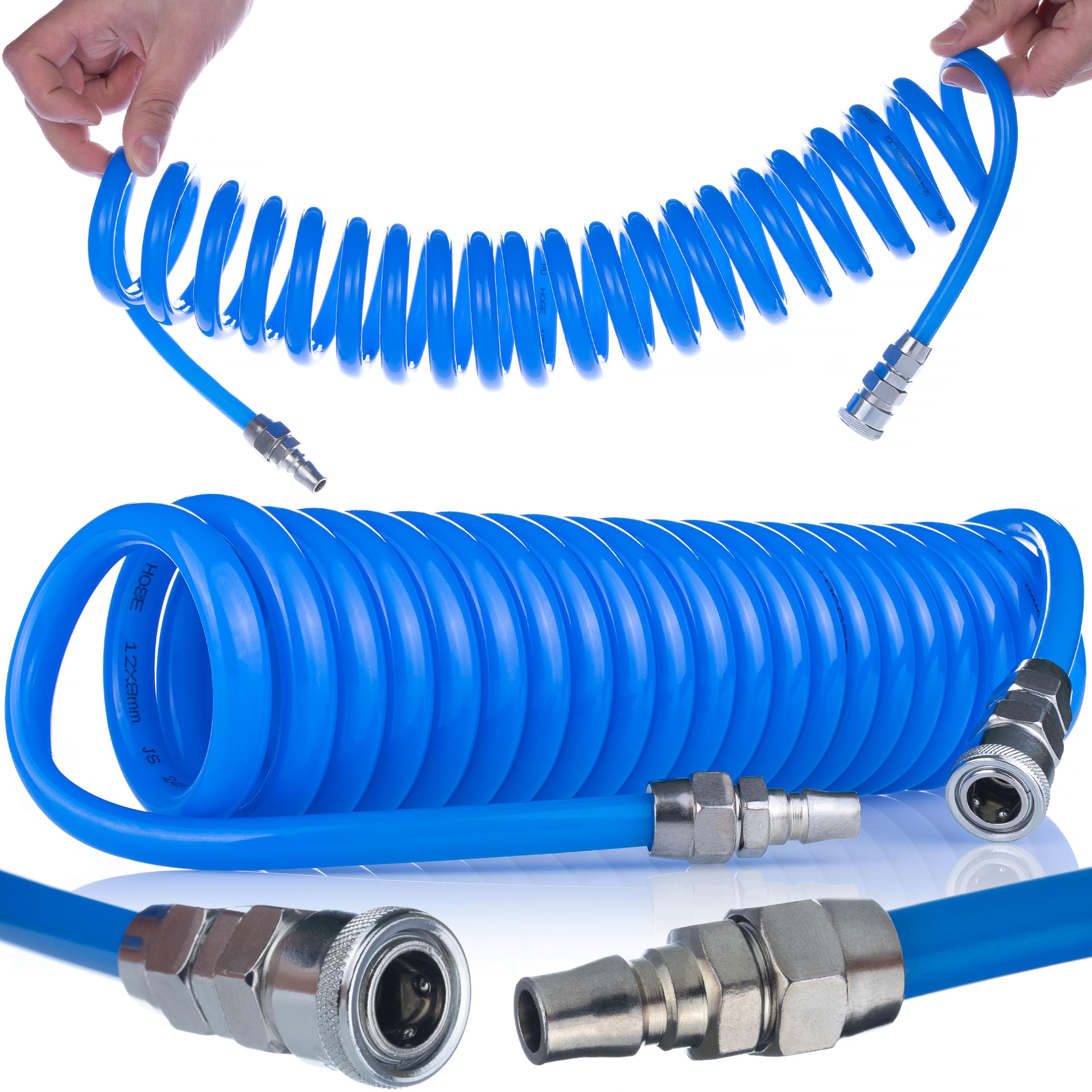 Tubo Pneumatico Spiralato 8x12mm 5m – Poliuretano Resistente, 6–10 Bar, -20°C/+75°C | Uso Industriale e Officina | Tubo Aria Compressa Professionale
