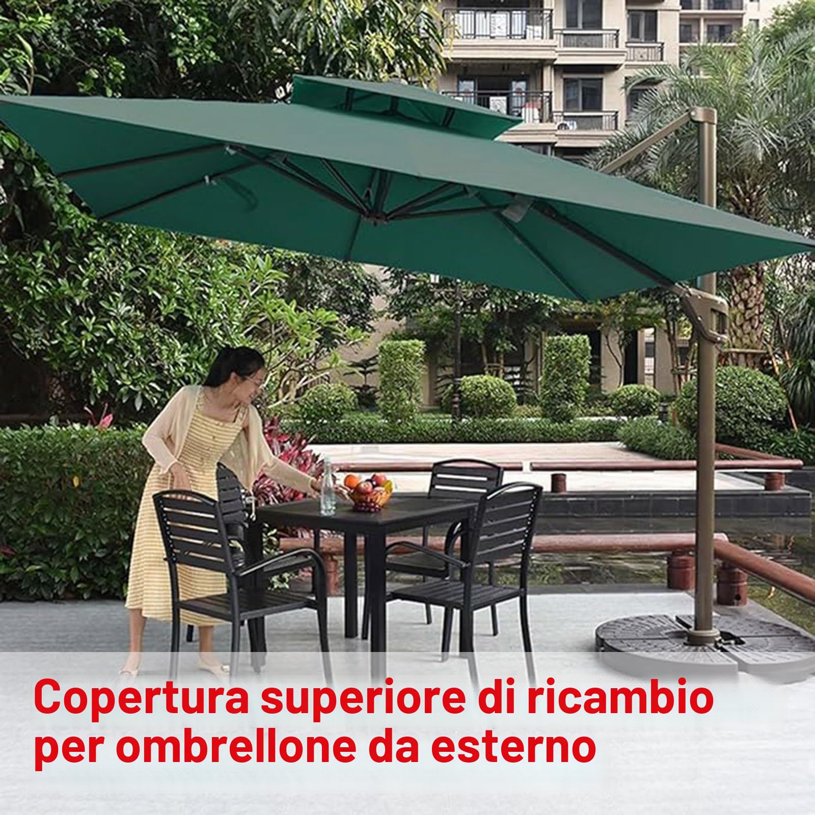 Baldacchino Di Ricambio 8 Stecche Telo Di Ricambio Per Ombrellone A 2 Livelli Da Patio Quadrato 3x3m 2.5x2.5M, Copertura Per Ombrellone Da Tavolo Impermeabile E Resistente Per Esterni(Dark-Green,2.5x2