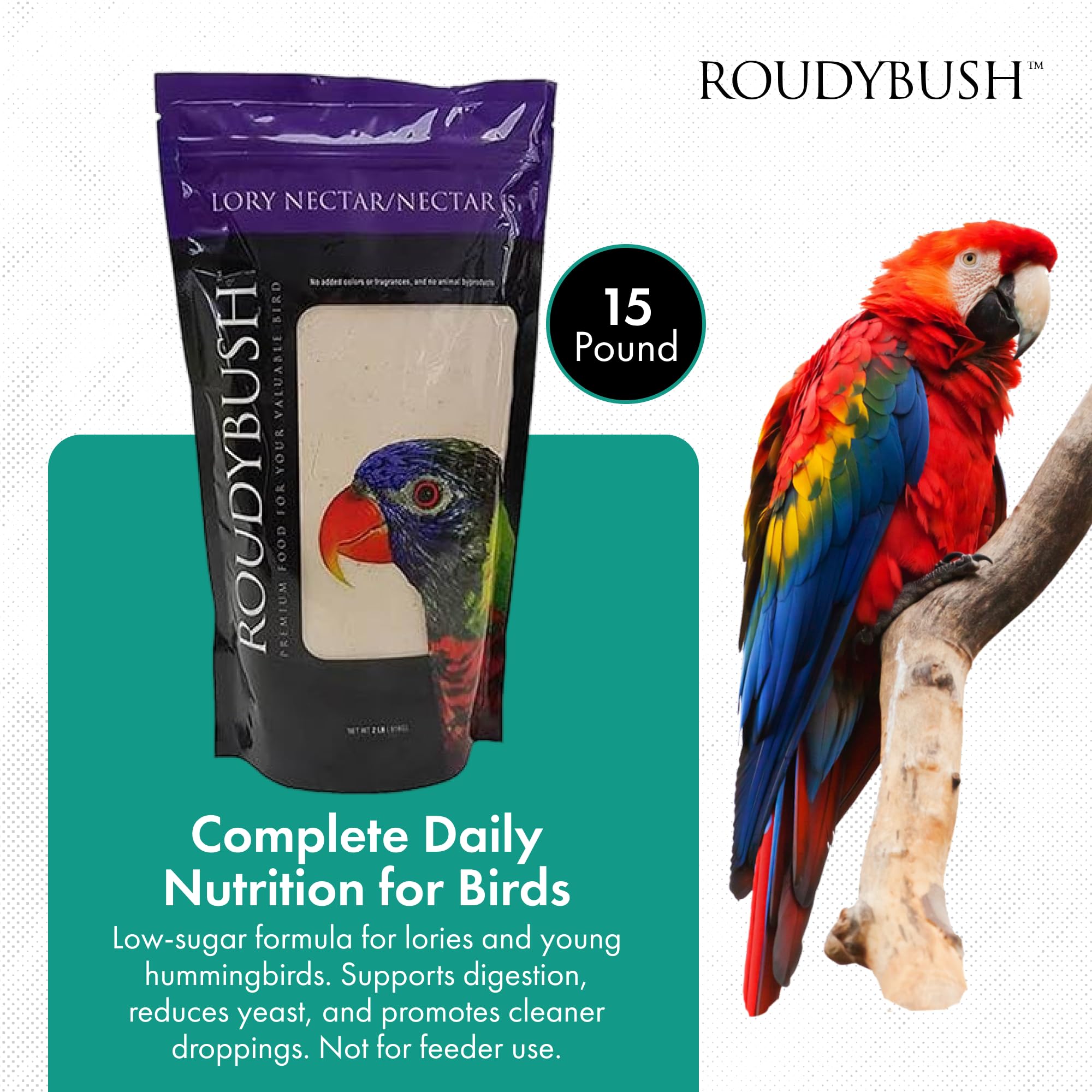 ROUDYBUSH LORY NECTAR 15 鳥用フード 2LB Amazon.com : RoudyBush Lory Nectar 15 for Lories & Lorikeets, 15