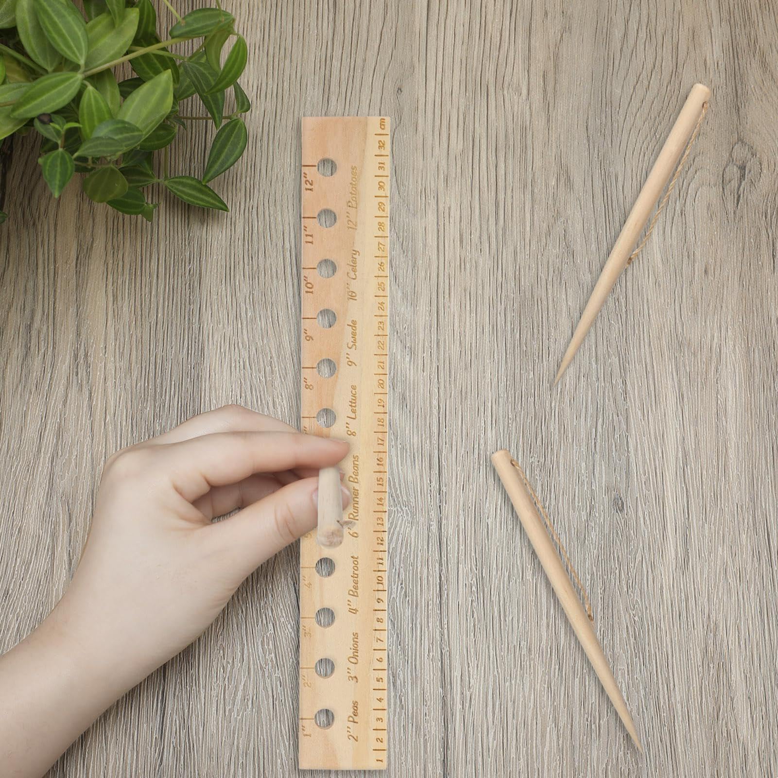 Spacer Tool Seeder Planting Ruler, Wooden Plant Ruler, Garden Template for Perfect Seeding, Dibber Spacing Tool for Vegetable Gardens and Precision Gardening
