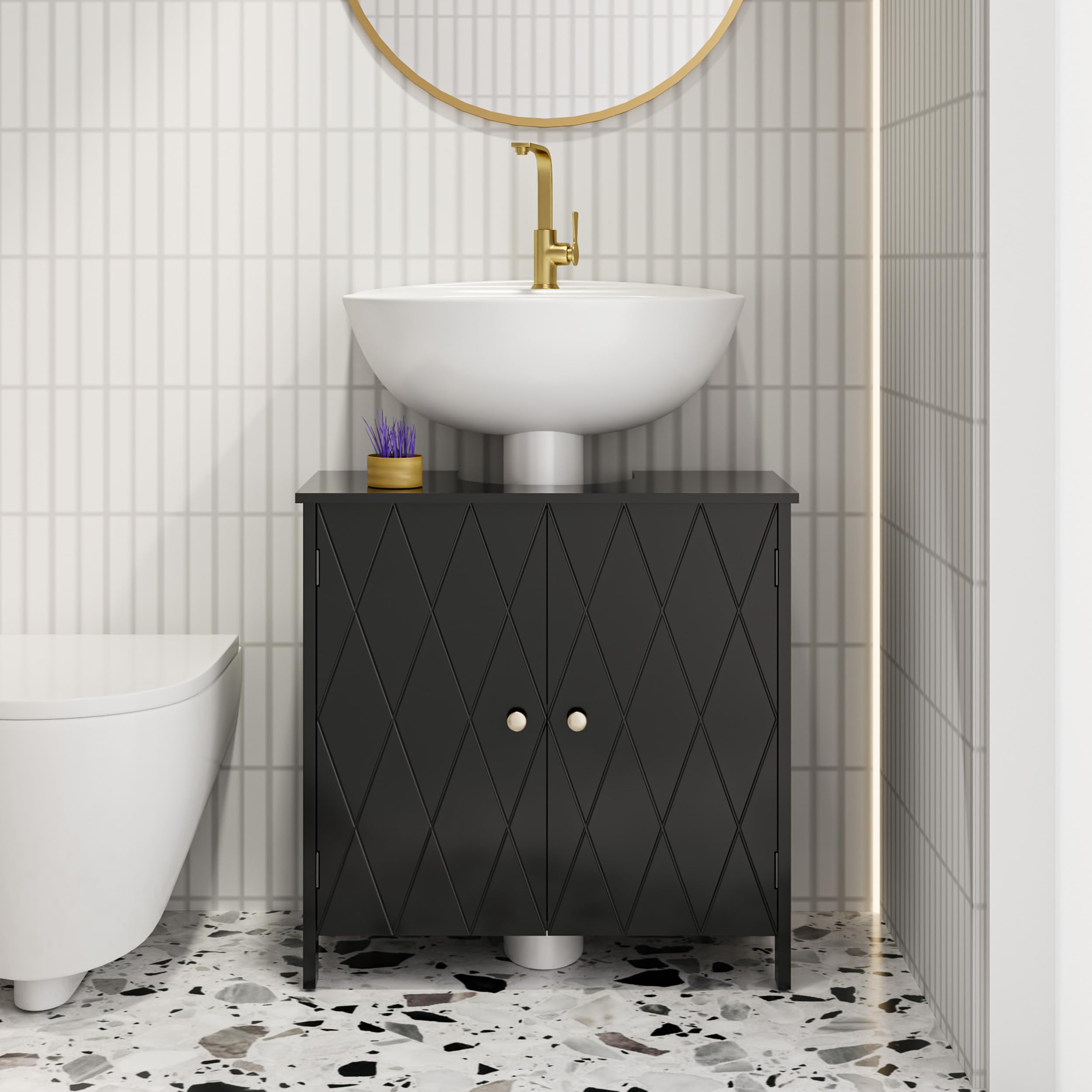 eclife Bathroom Pedestal Sink Storage Cabinet (Black)