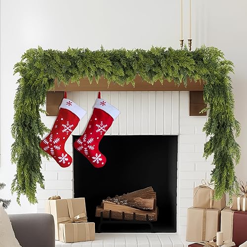 Guirnalda de pino de Navidad Norfolk de 9 pies, guirnalda de pino artificial realista y flexible para puerta delantera, manto, escalera, alféizar de