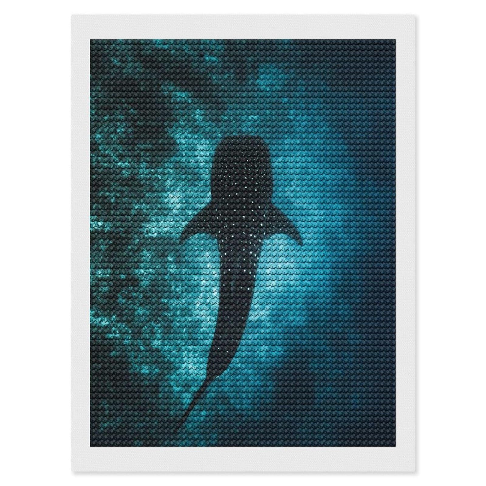 Junmoney Silhouette of A Whale DIY Diamond Art Canvas Kit 12"x16", for Teens, Finish and Display, Holiday Gift Idea, Vintage Style Decor