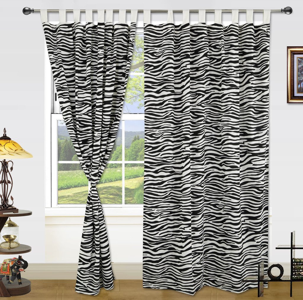 Dekor World Cotton Black White Loop Printed Curtain Set (Pack of 2)