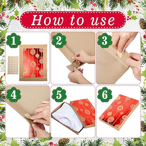 Miniatura 5 de Tenceur 12 cajas de regalo para camisas de Navidad, caja de papel kraft para camisas con tapas, 4 diseños de 14.2 x 9.4 x 2 pulgadas, cajas de