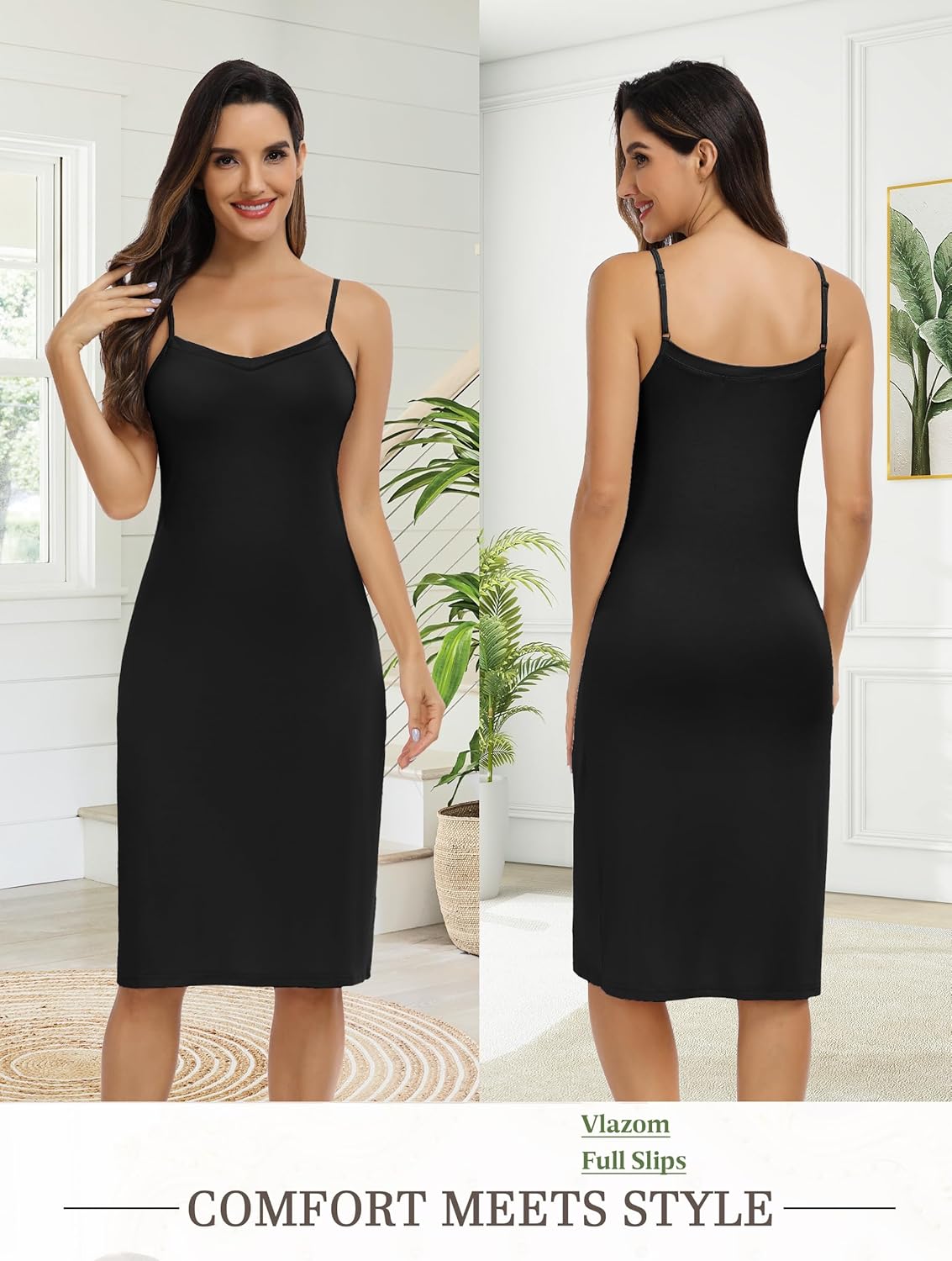 Vlazom Women's Full Slip Dress Adjustable Spaghetti Strap Basic Under Dress Cami Slip Mini Dress Nightwear S-XXL - Image 2