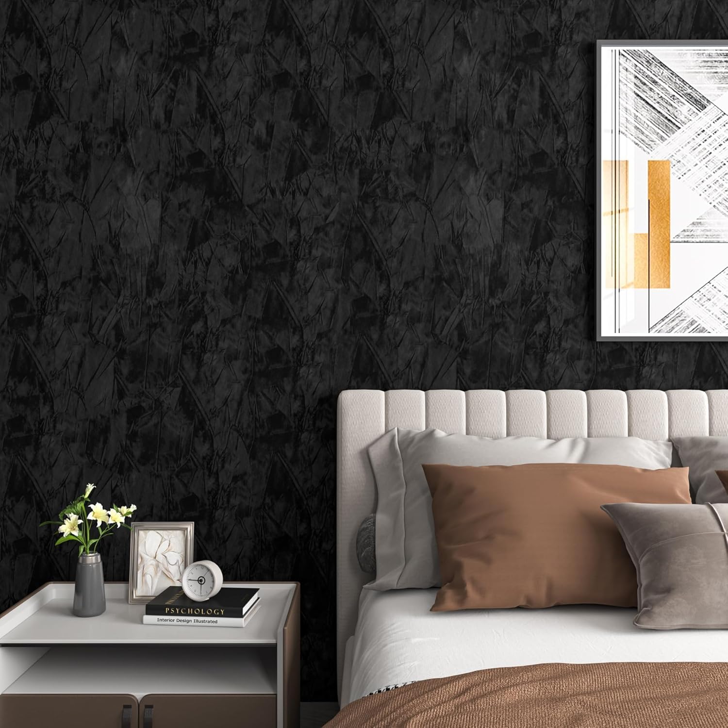 Decotalk Black Velvet Wallpaper Felt Fabric Velvet Contact Paper Peel and Stick 15.7"x120" Black Felt Wallpaper for Liner Drawer Jewelry Box Crafts Velvets Flocking Wall Paper Adhesive Flocking Fabric