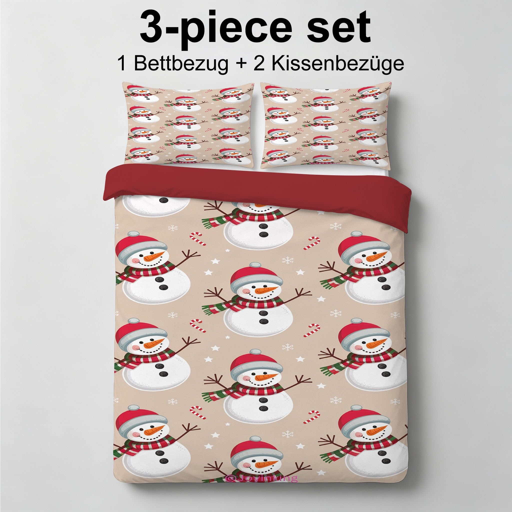 Parure de Lit Bonhomme Enfant Ado, Douce et Respirante Housse de Couette 200x200, Linge de Lit Noël et Fêtes Hivernales Reversible avec Fermeture Éclair, 2 Taies d'oreiller 65x65BC91