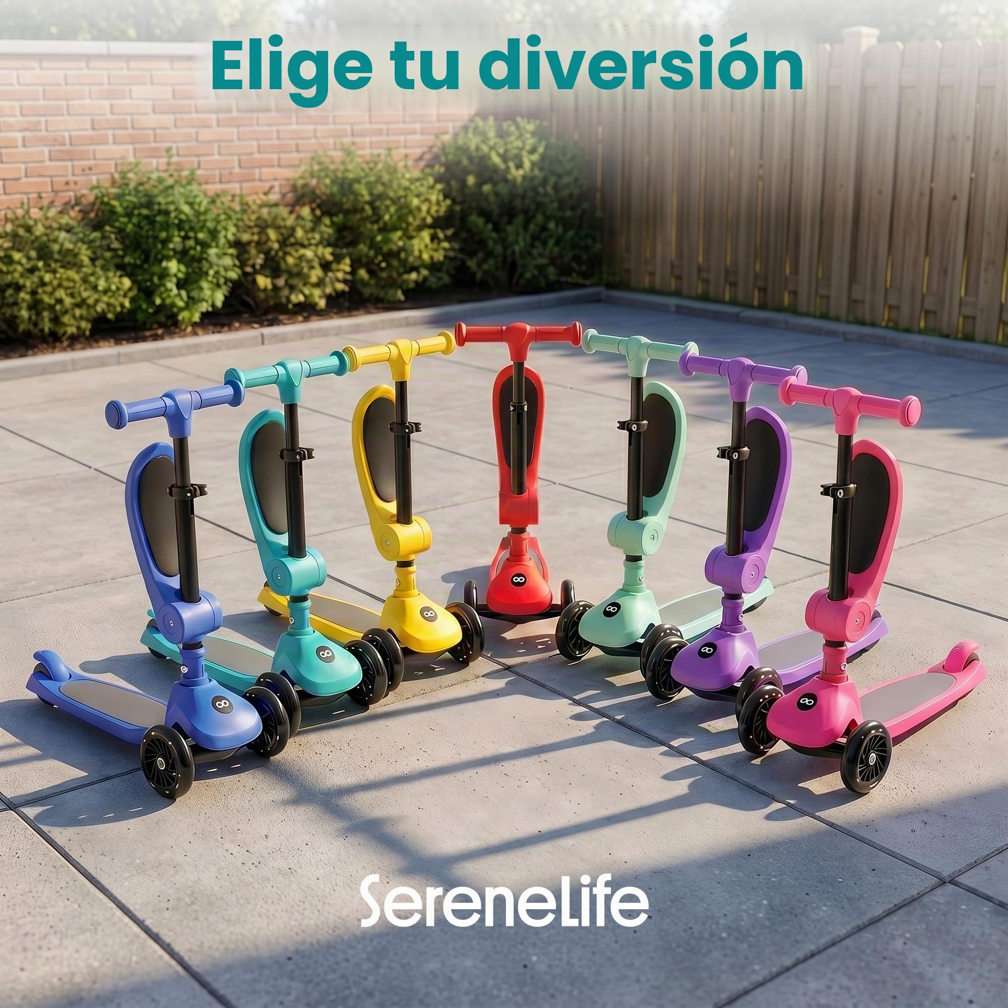 Serenelife Patinete 3 Ruedas para niños, Plegable, Luces LED en Las Ruedas, Manillar Ajustable, Freno Trasero de pie, Soporta hasta 49.9kgs