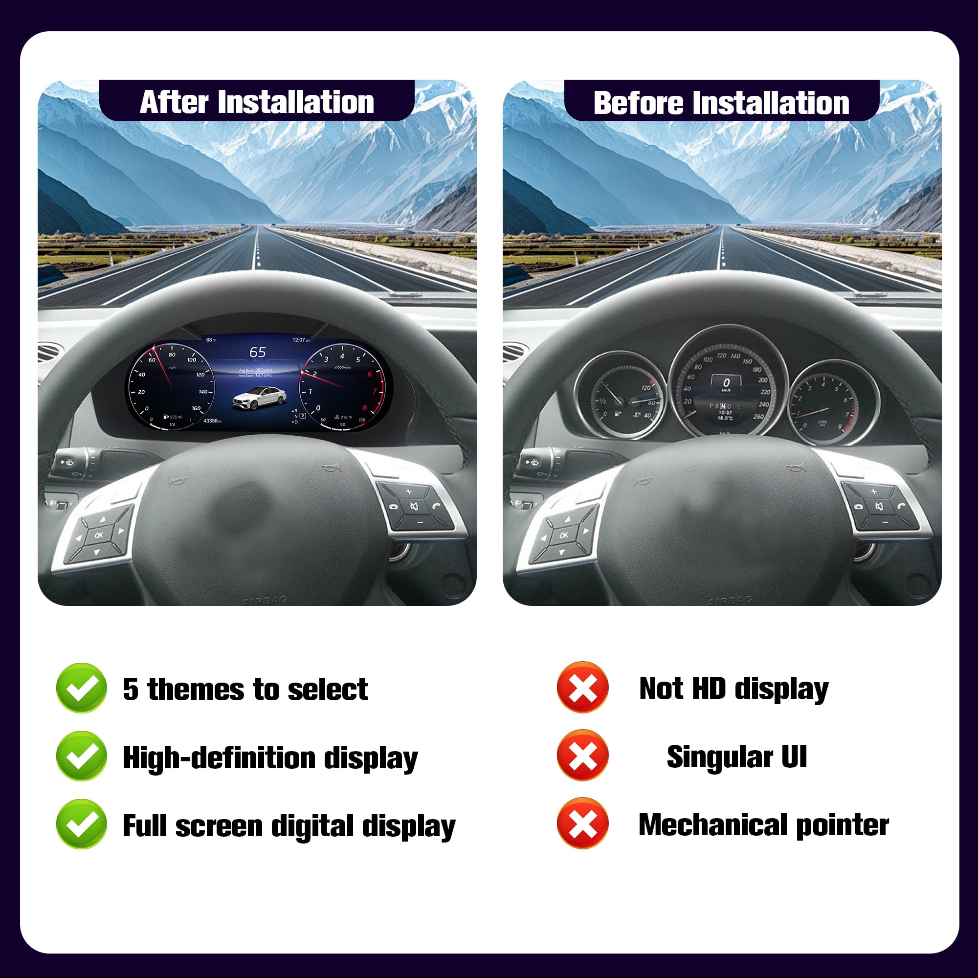 Cuadro de instrumentos digital de 12,3'' para el velocímetro del indicador de salpicadero Benz C200L C/GLC W205/W253
