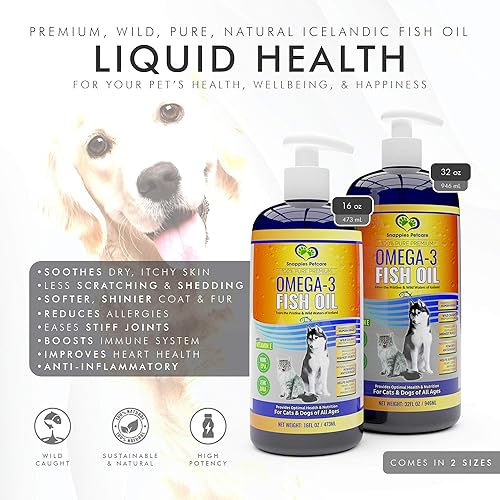Miniatura 2 de Snappies Petcare Omega 3 Aceite de pescado para perros y gatos, suplemento natural de aceite de pescado líquido islandés. Sin olor y más EPA y DHA